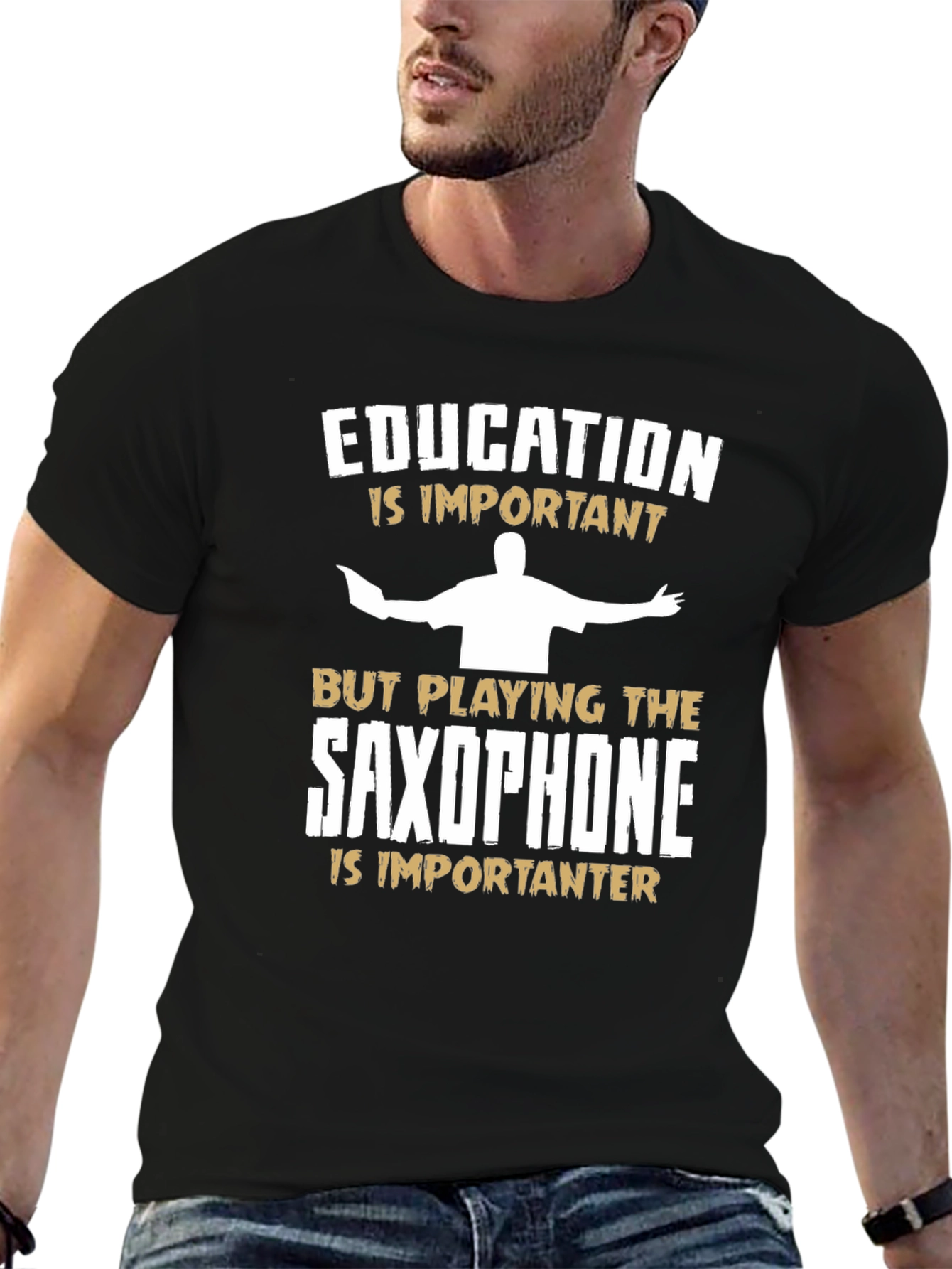Education vs Saxophone Funny Graphic Tee
