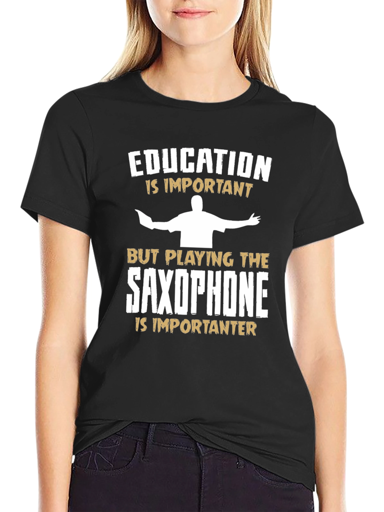 Education vs Saxophone Funny Graphic Tee