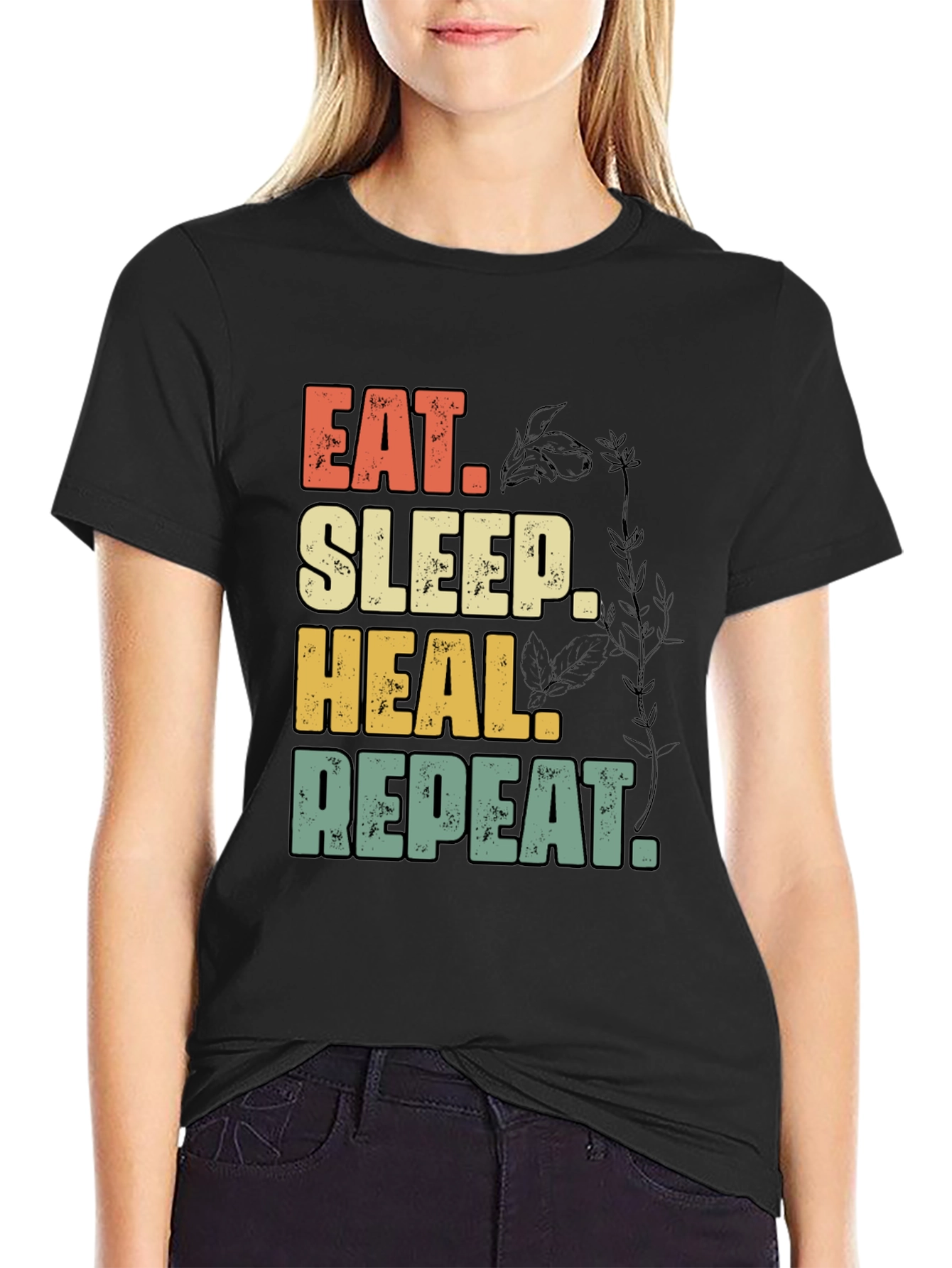 Eat Sleep Heal Repeat Black Graphic Tee