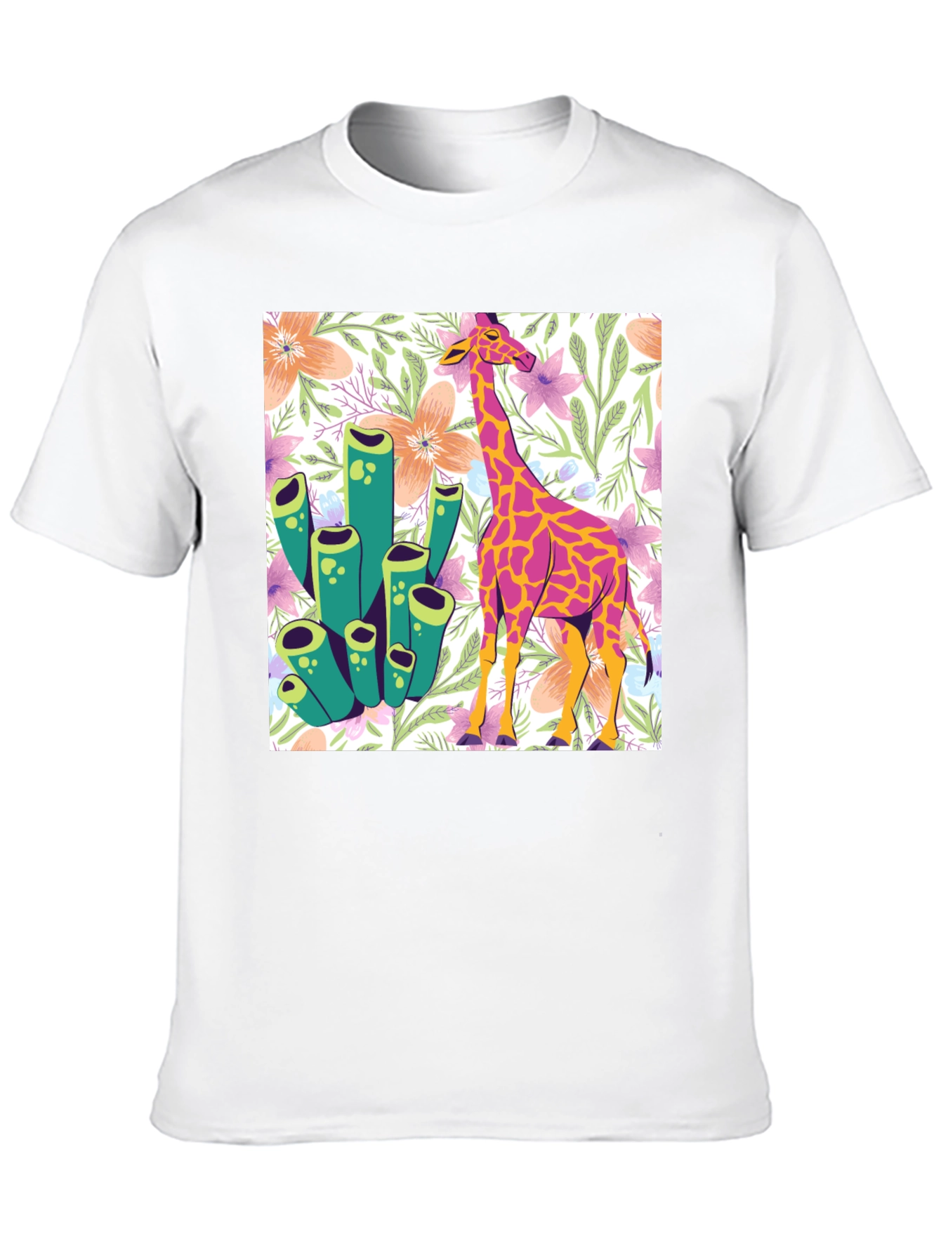 Floral Giraffe Graphic Tee - Unique Design