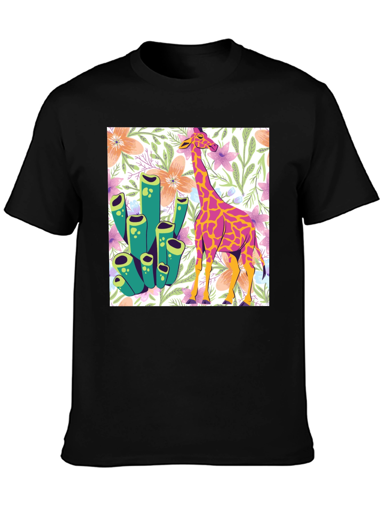 Floral Giraffe Graphic Tee - Unique Design