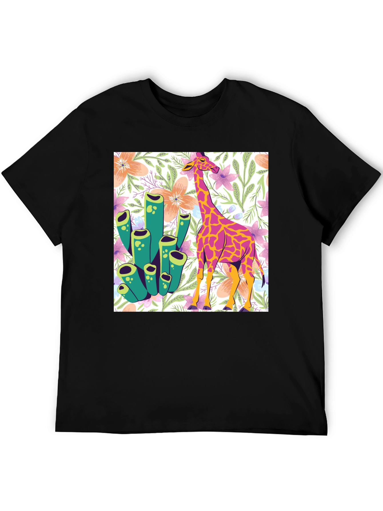 Floral Giraffe Graphic Tee - Unique Design