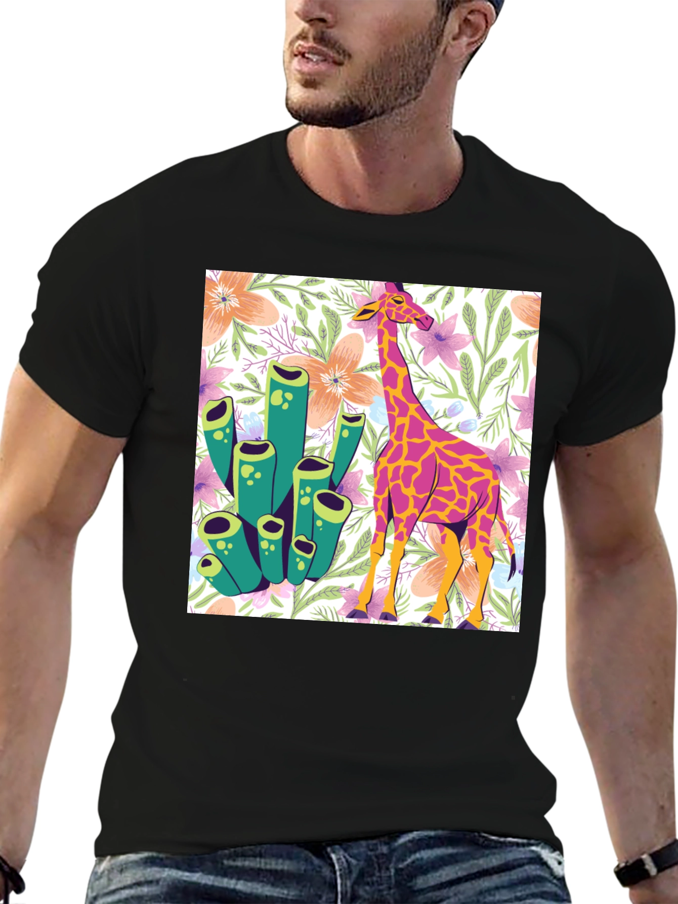 Floral Giraffe Graphic Tee - Unique Design
