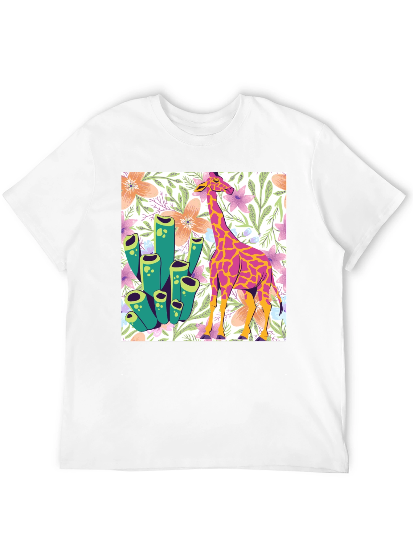 Floral Giraffe Graphic Tee - Unique Design