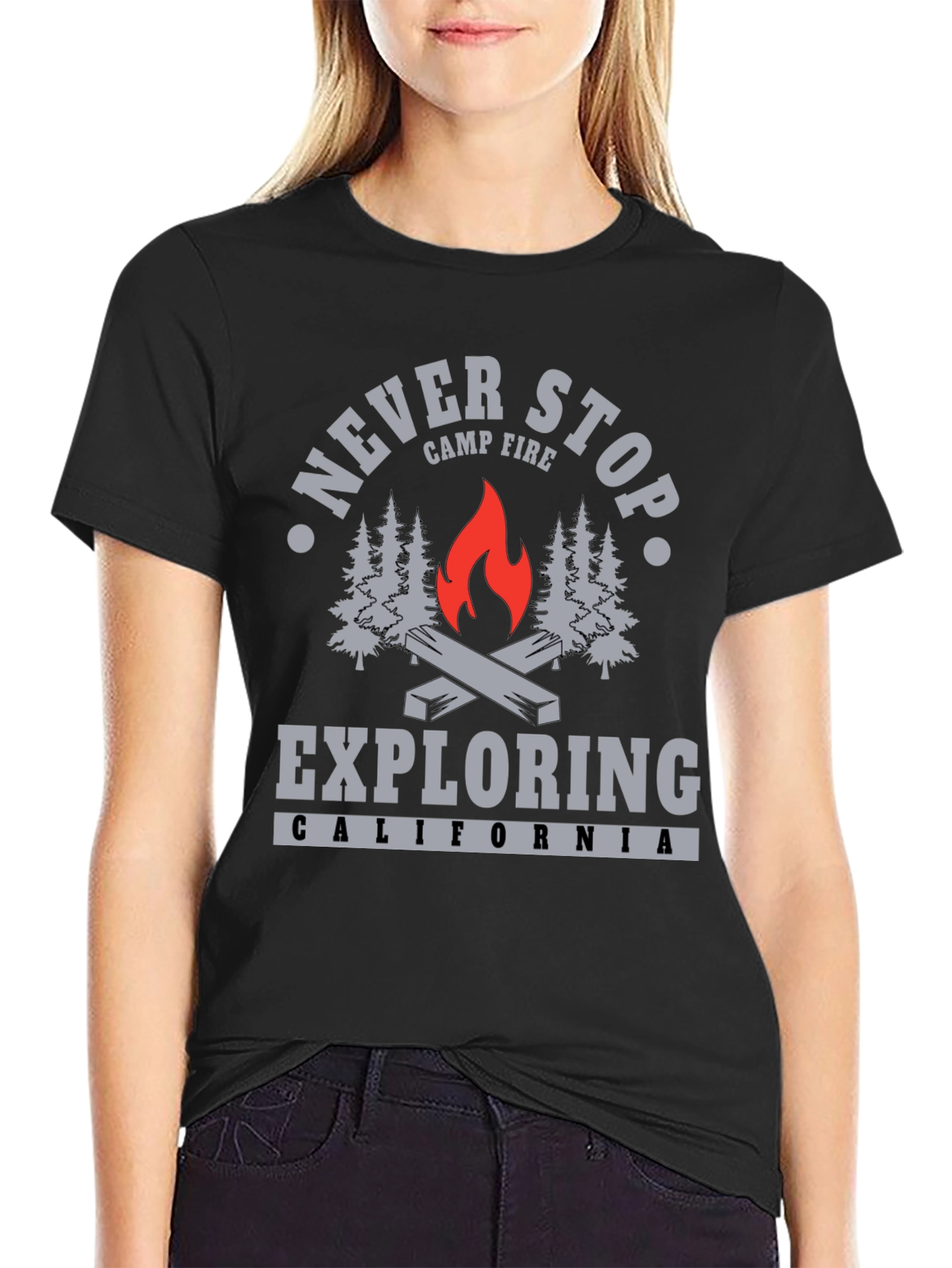 Never Stop Exploring Campfire T-Shirt