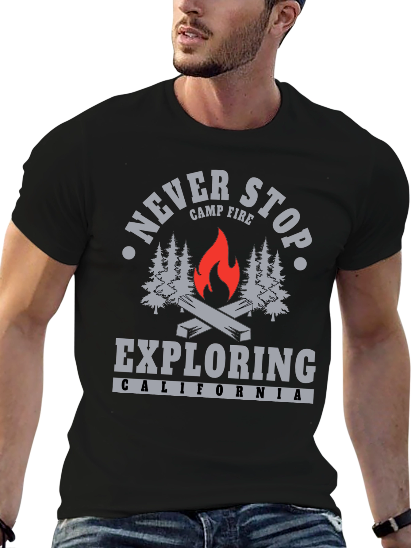 Never Stop Exploring Campfire T-Shirt
