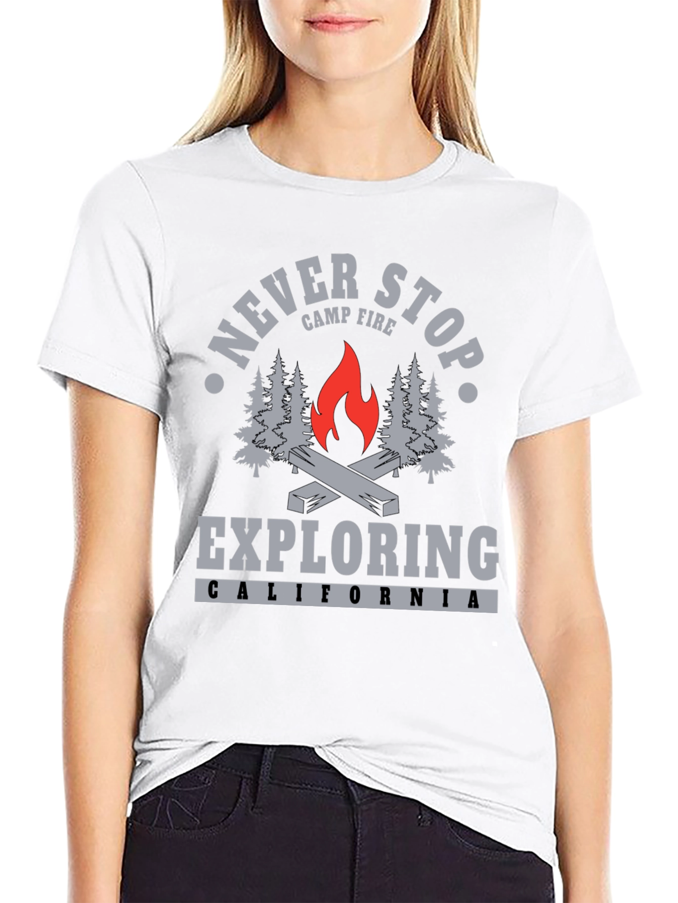 Never Stop Exploring Campfire T-Shirt