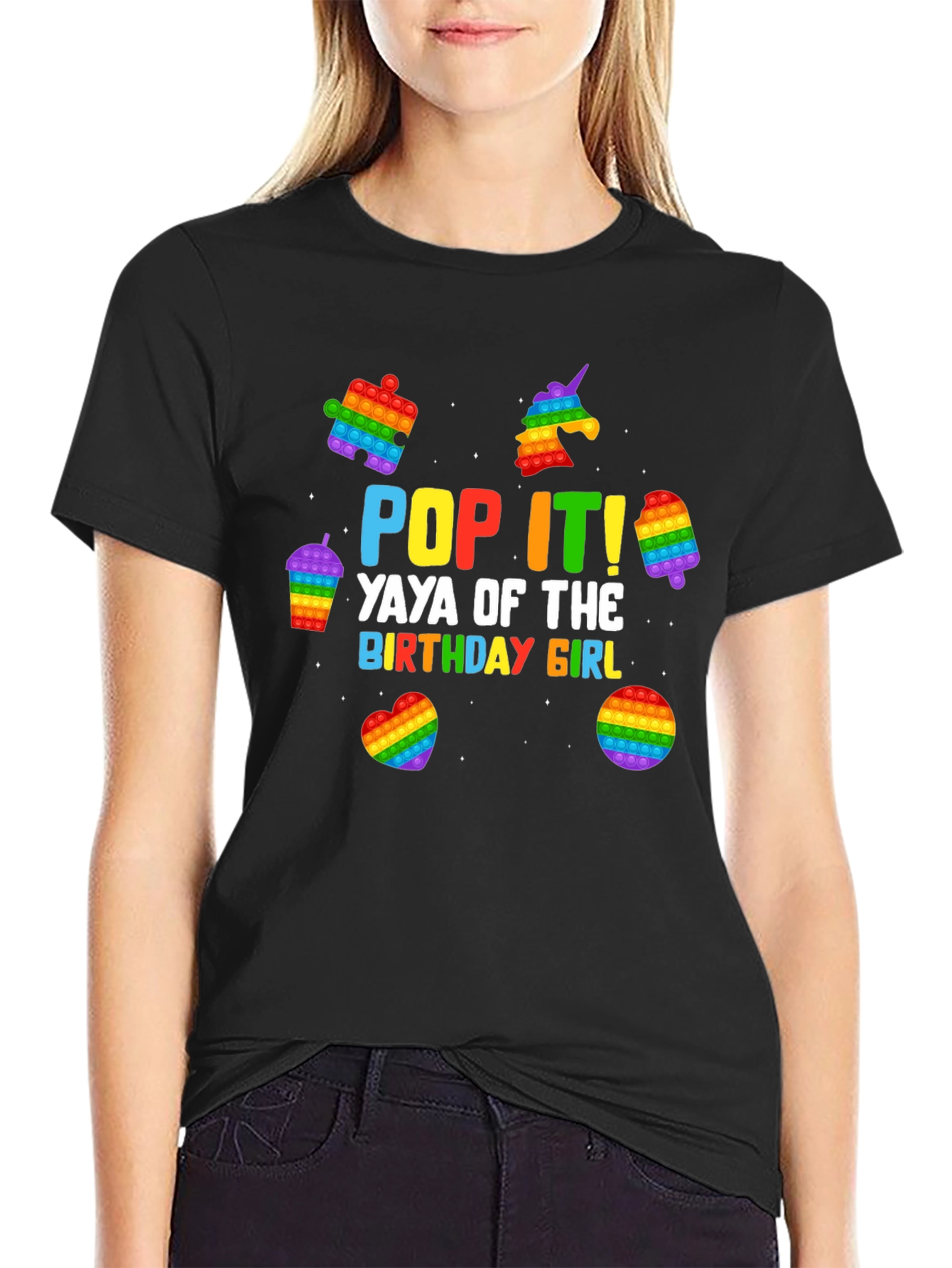 Pop It! Yaya of the Birthday Girl Black T-Shirt