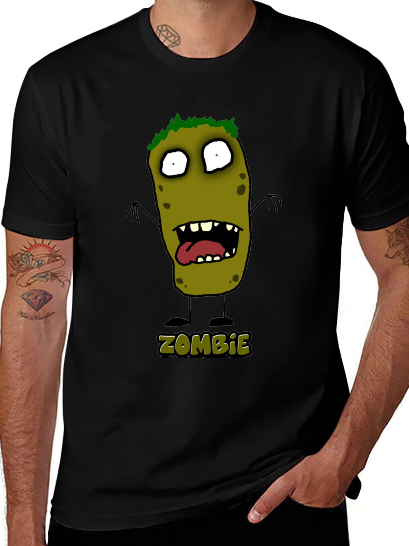 Zombie Cartoon Graphic Black T-Shirt