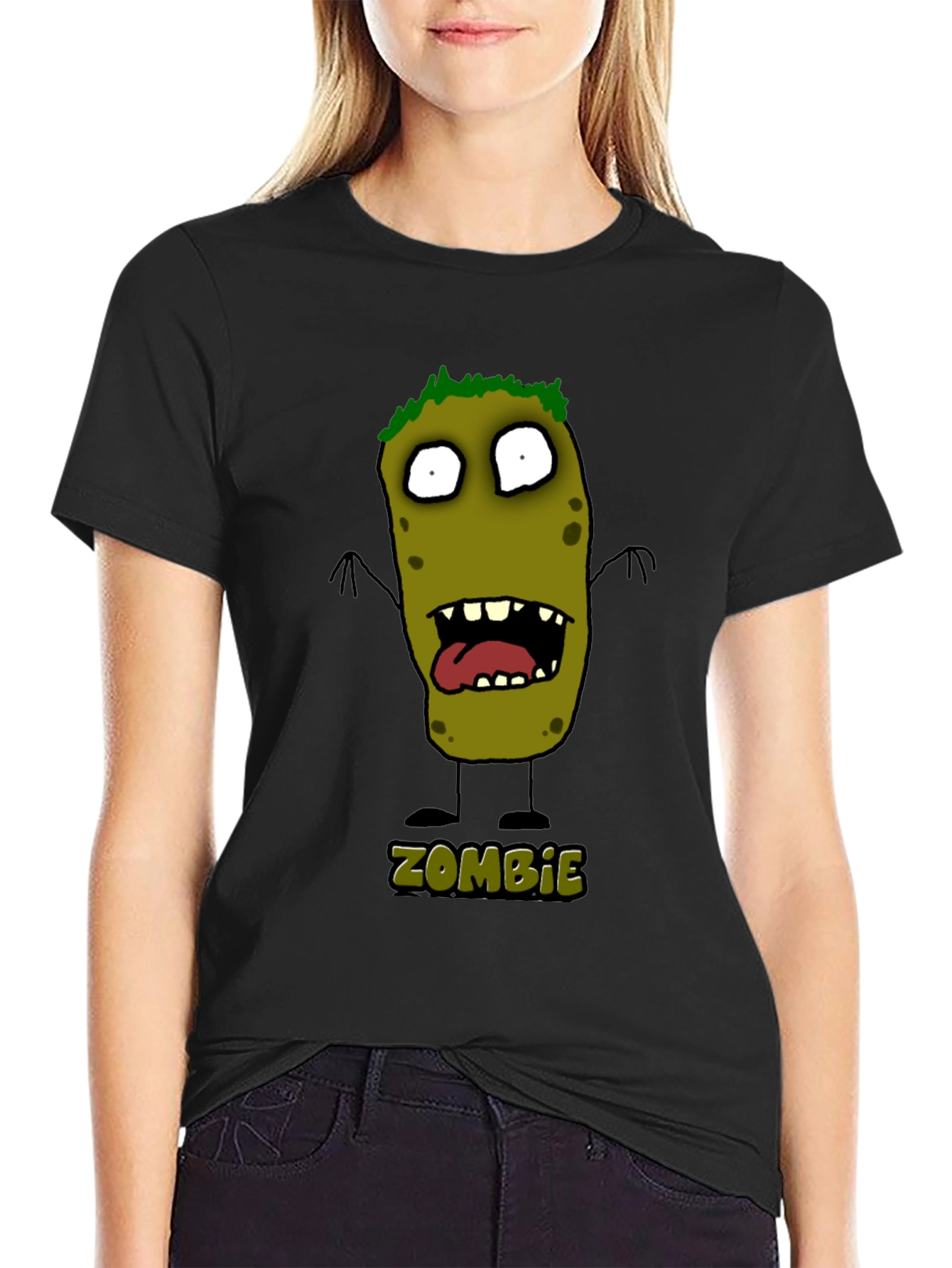 Zombie Cartoon Graphic Black T-Shirt