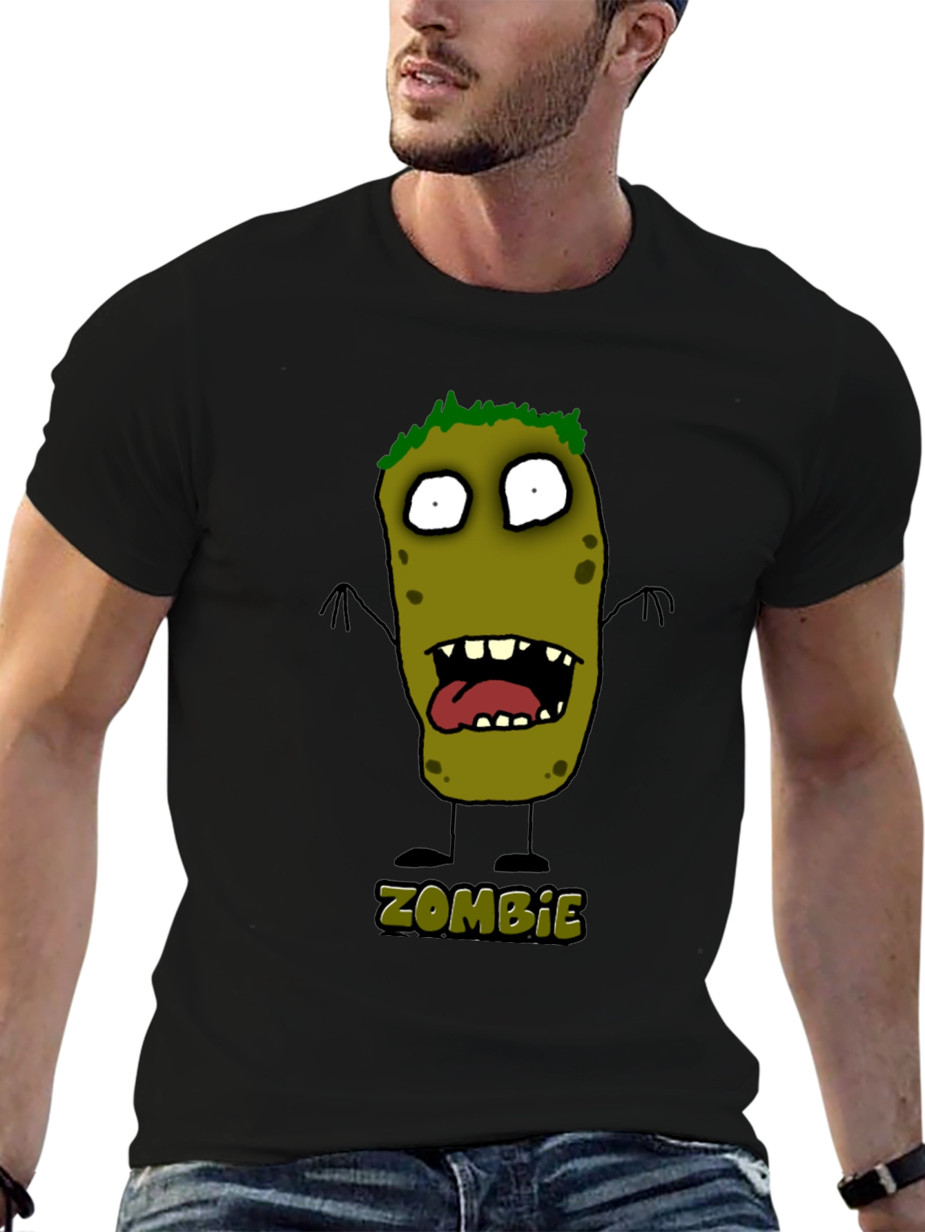 Zombie Cartoon Graphic Black T-Shirt