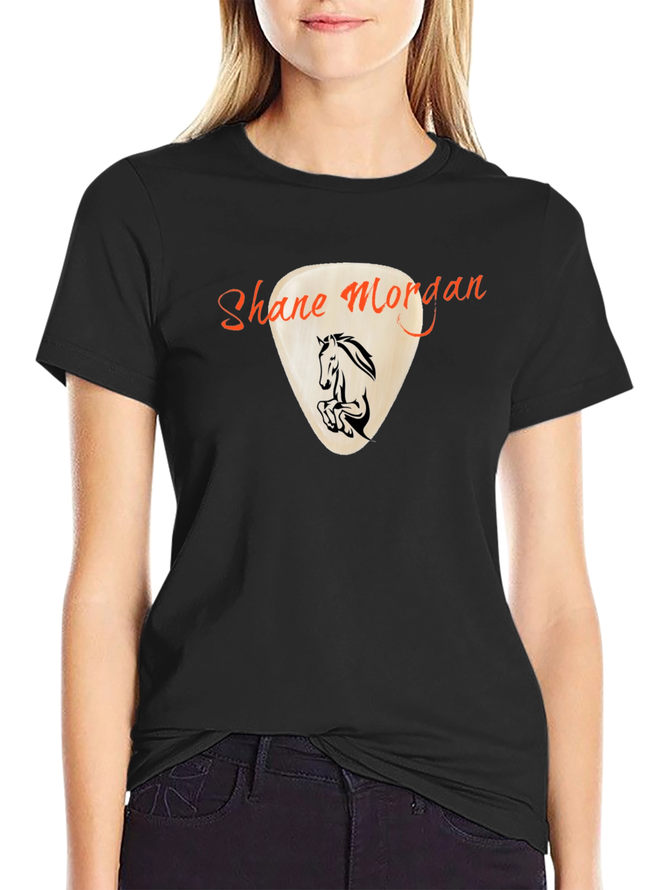 Shane Morgan Horse Guitar Pick Black T-Shirt