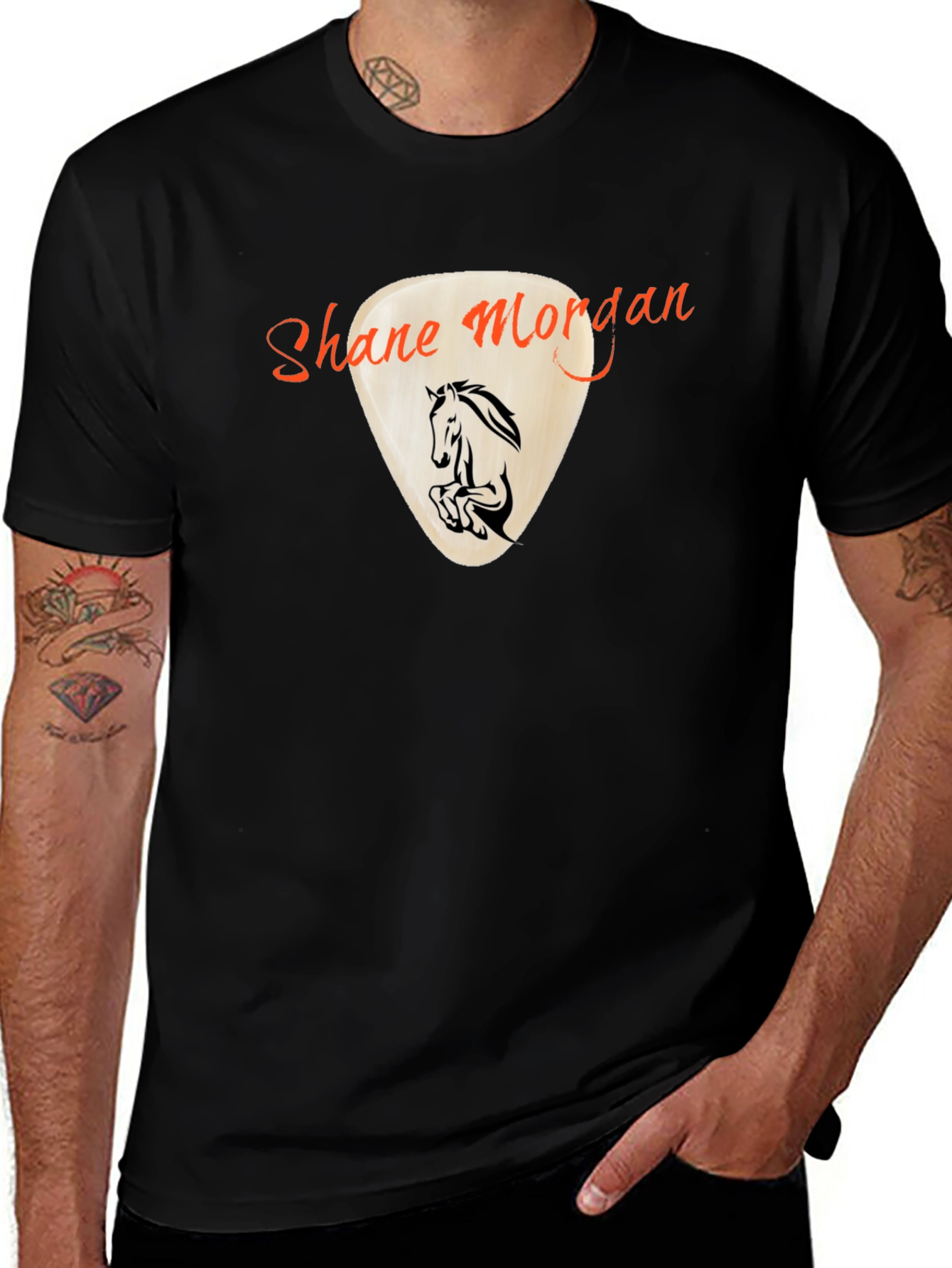 Shane Morgan Horse Guitar Pick Black T-Shirt