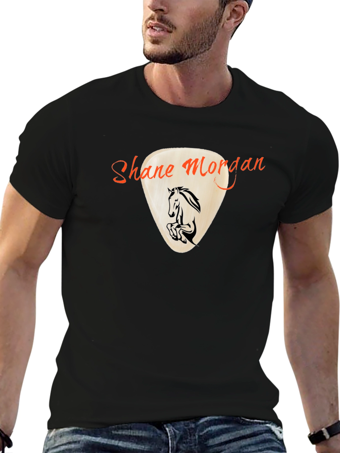 Shane Morgan Horse Guitar Pick Black T-Shirt