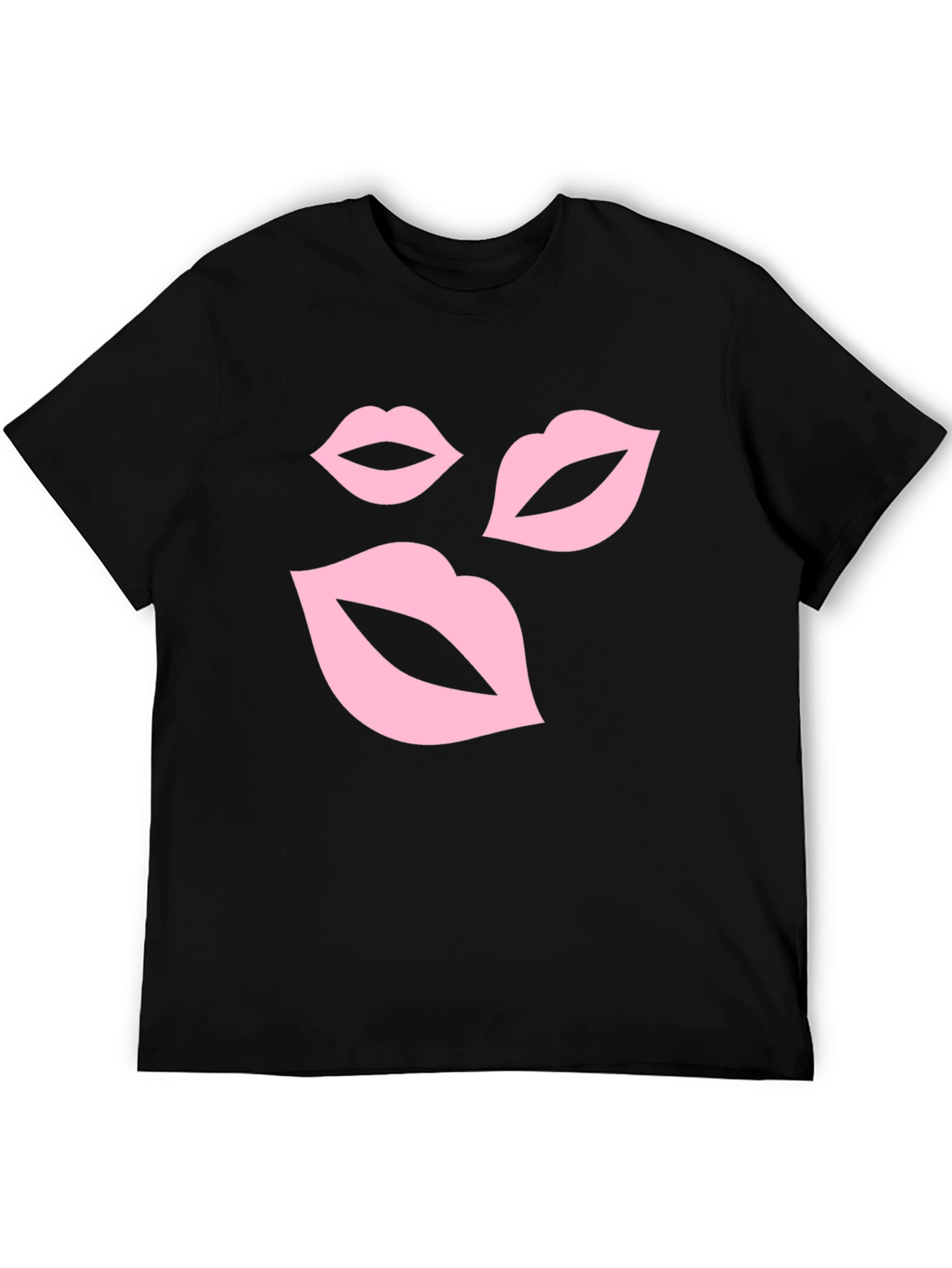 Pink Lips Graphic Black T-Shirt