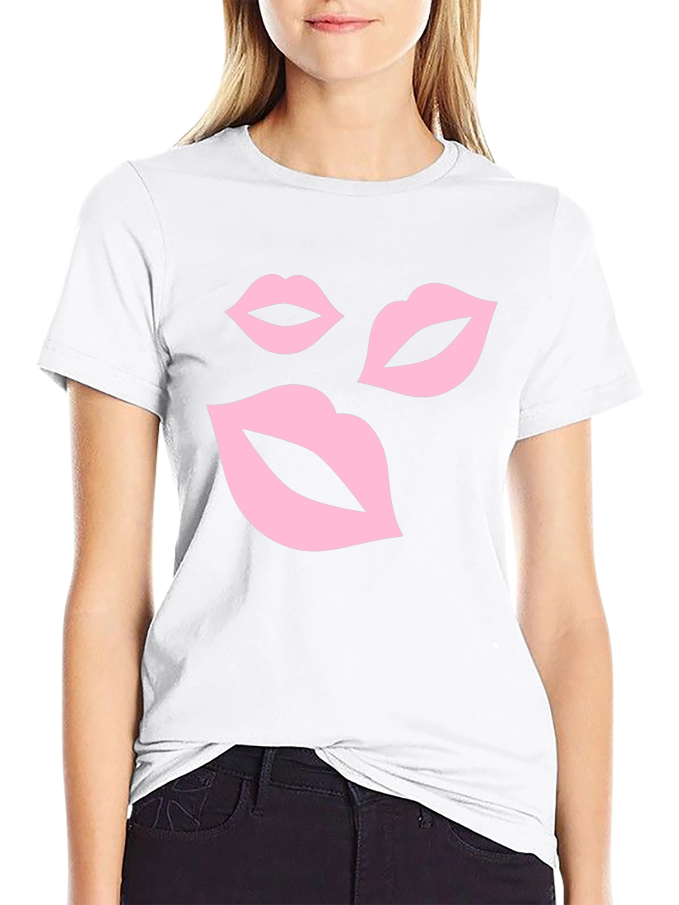 Pink Lips Graphic Black T-Shirt