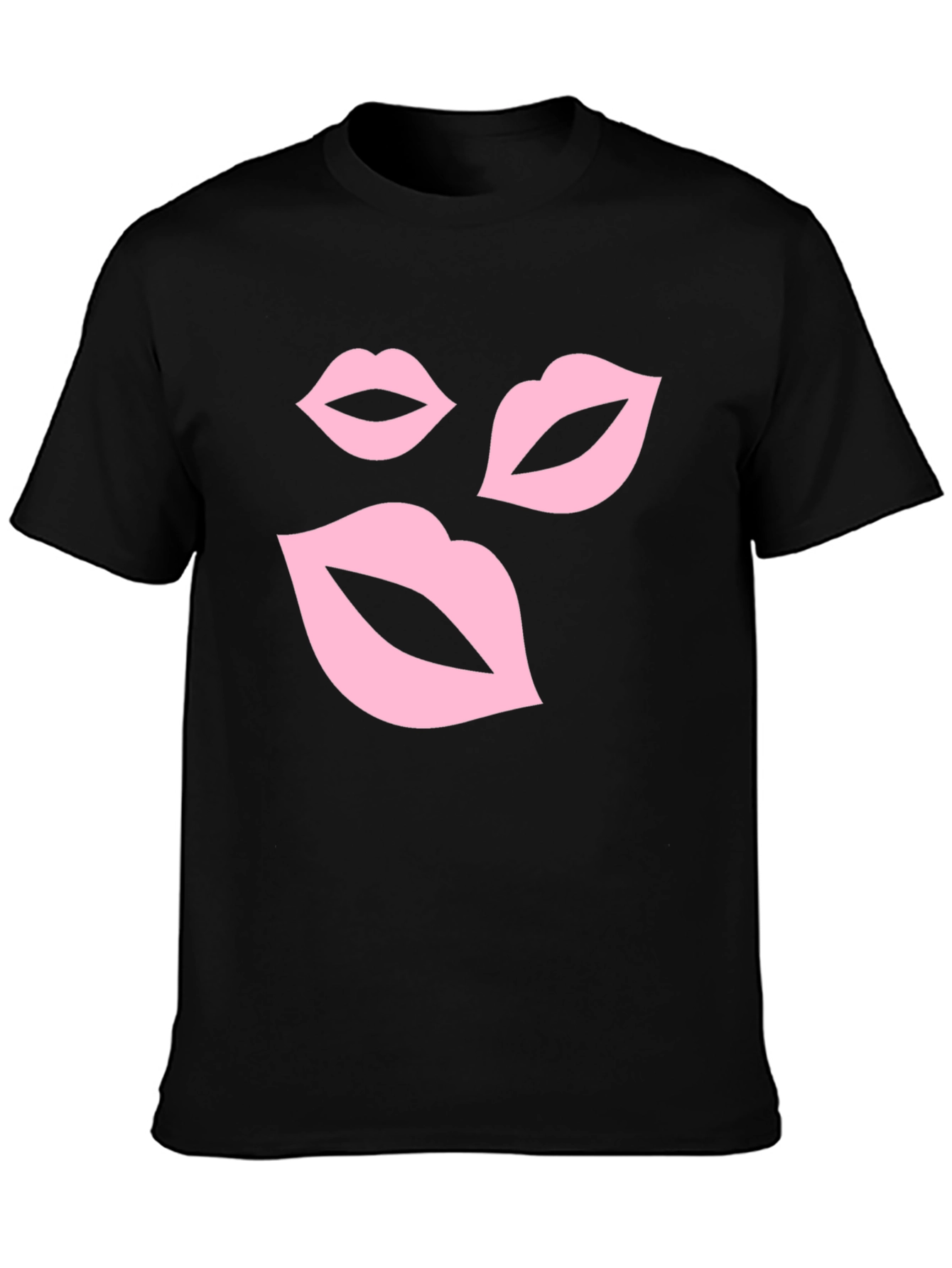 Pink Lips Graphic Black T-Shirt