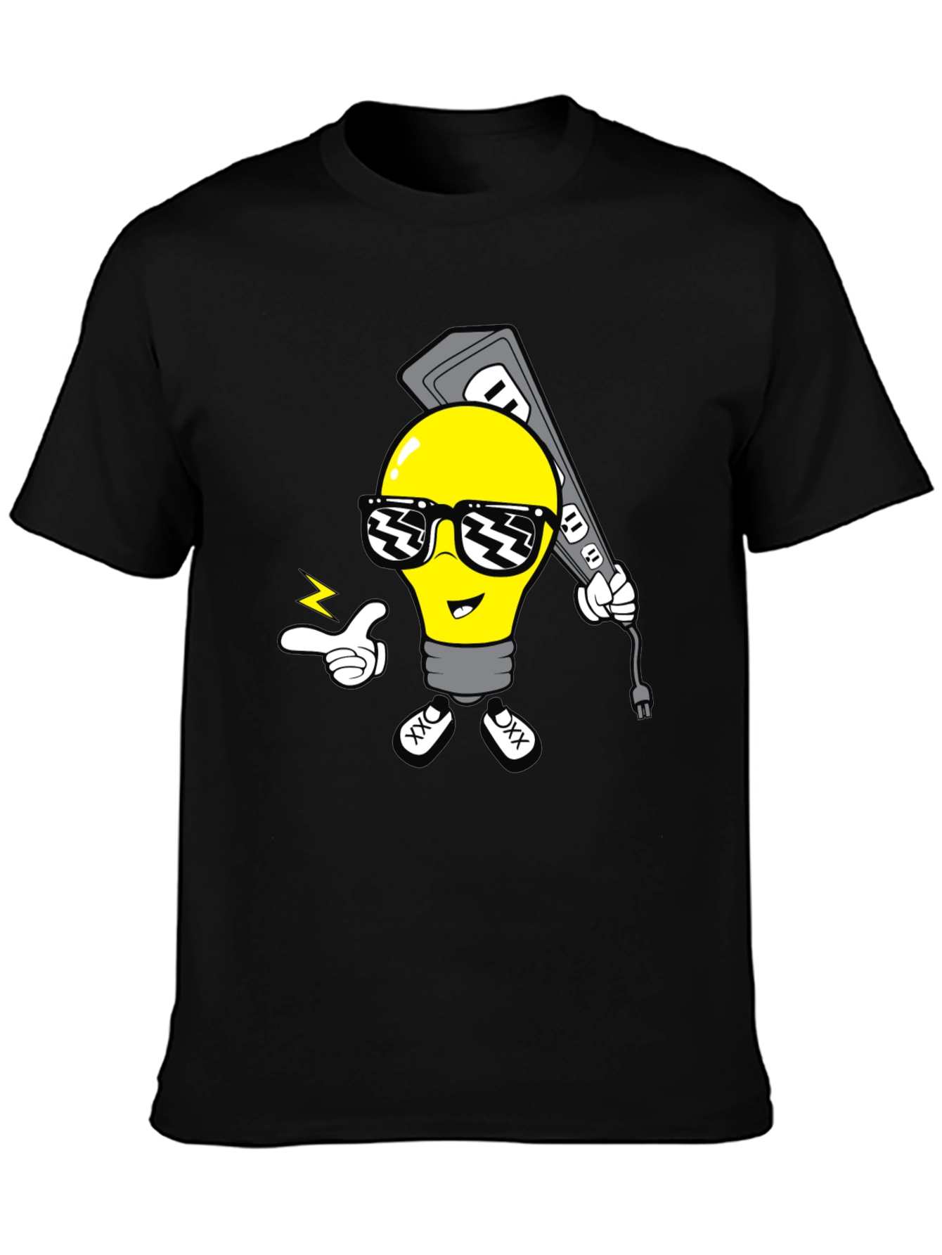 Cool Cartoon Light Bulb Black T-Shirt