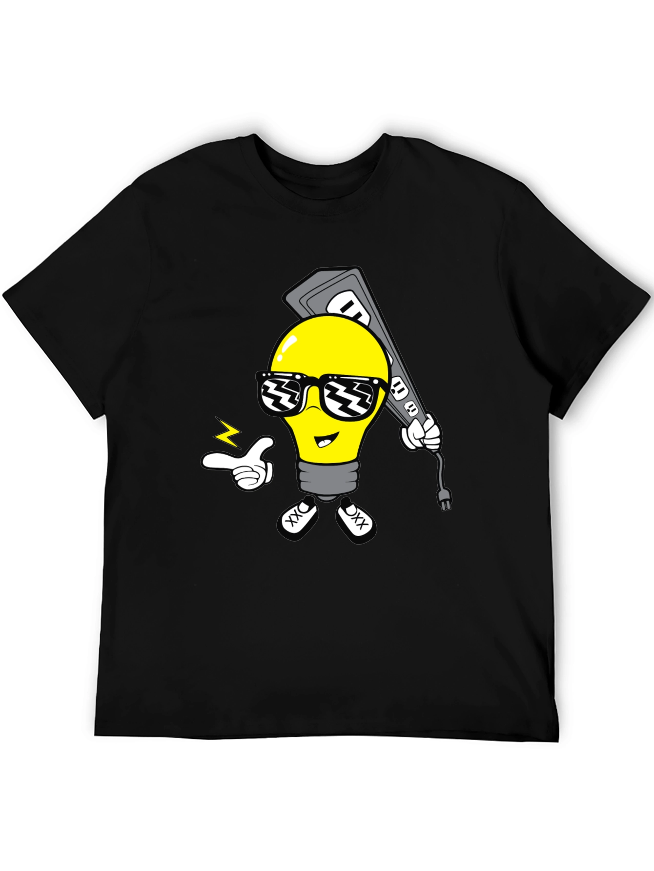 Cool Cartoon Light Bulb Black T-Shirt