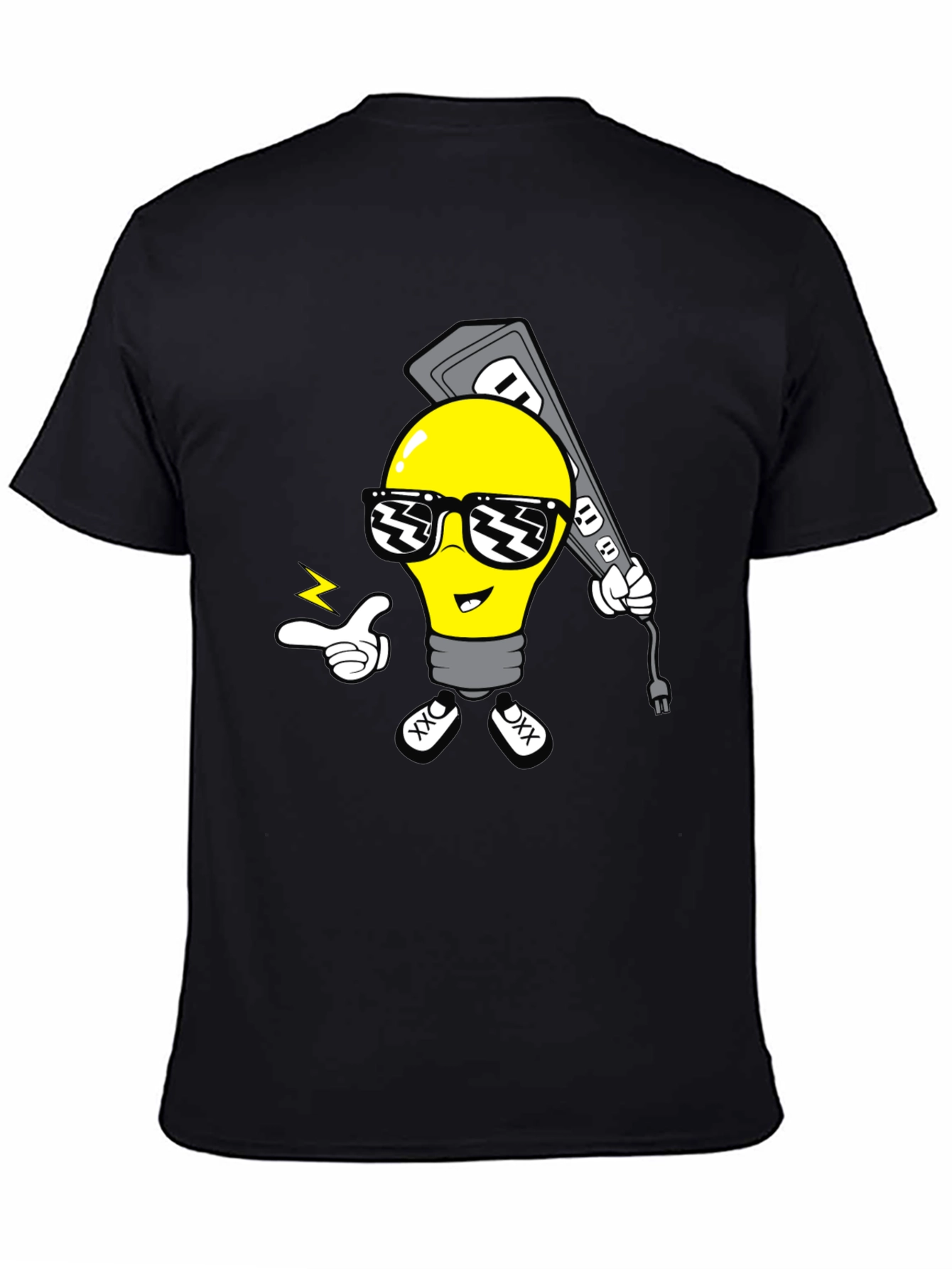 Cool Cartoon Light Bulb Black T-Shirt