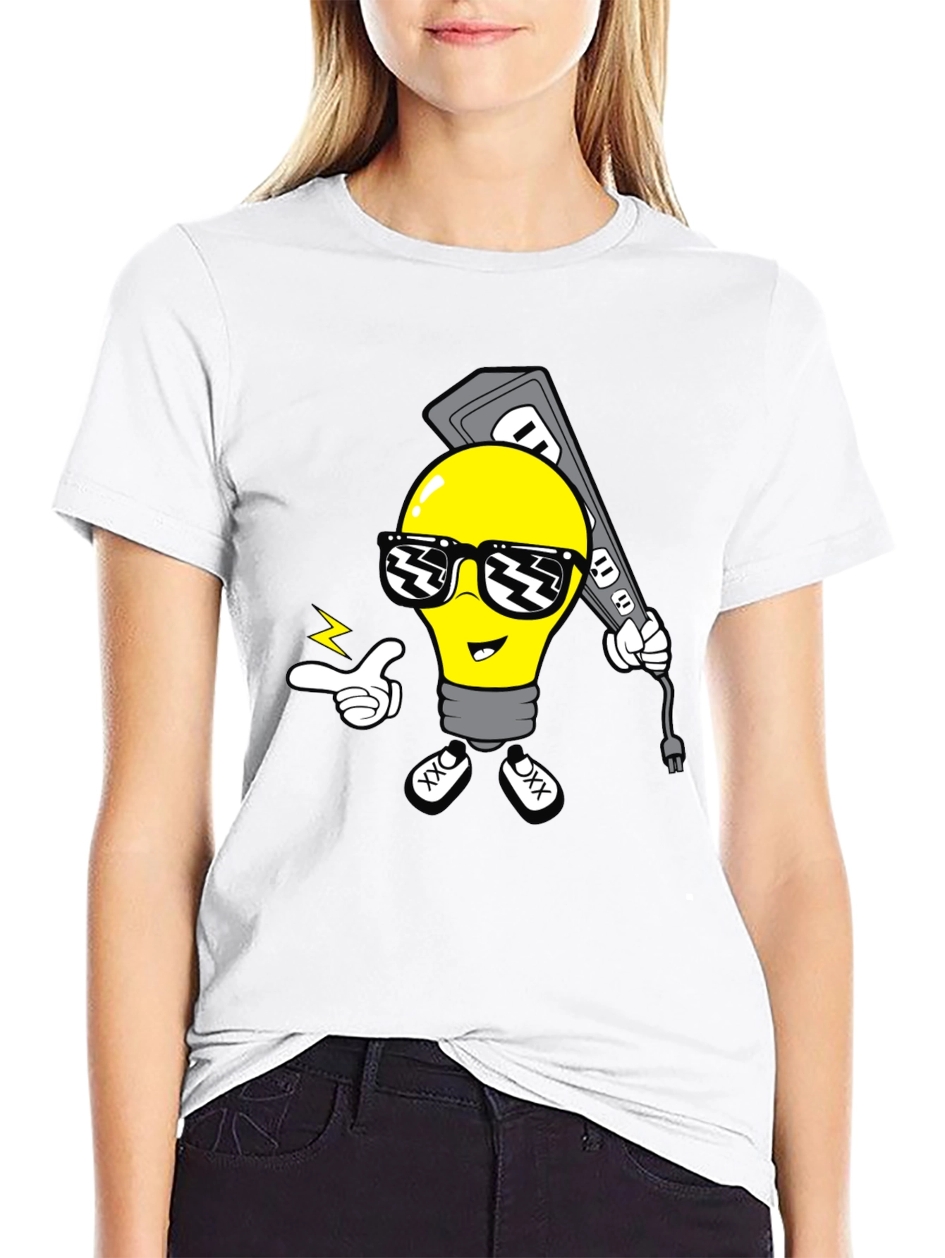 Cool Cartoon Light Bulb Black T-Shirt
