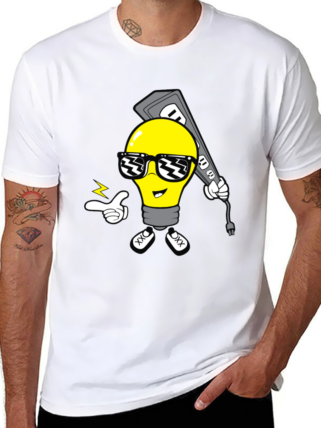 Cool Cartoon Light Bulb Black T-Shirt