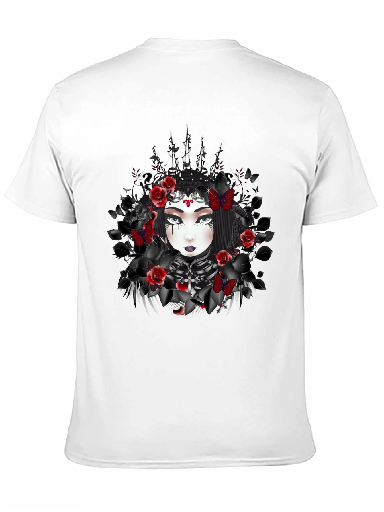 Gothic Queen T-Shirt: Dark Floral & Butterfly Design
