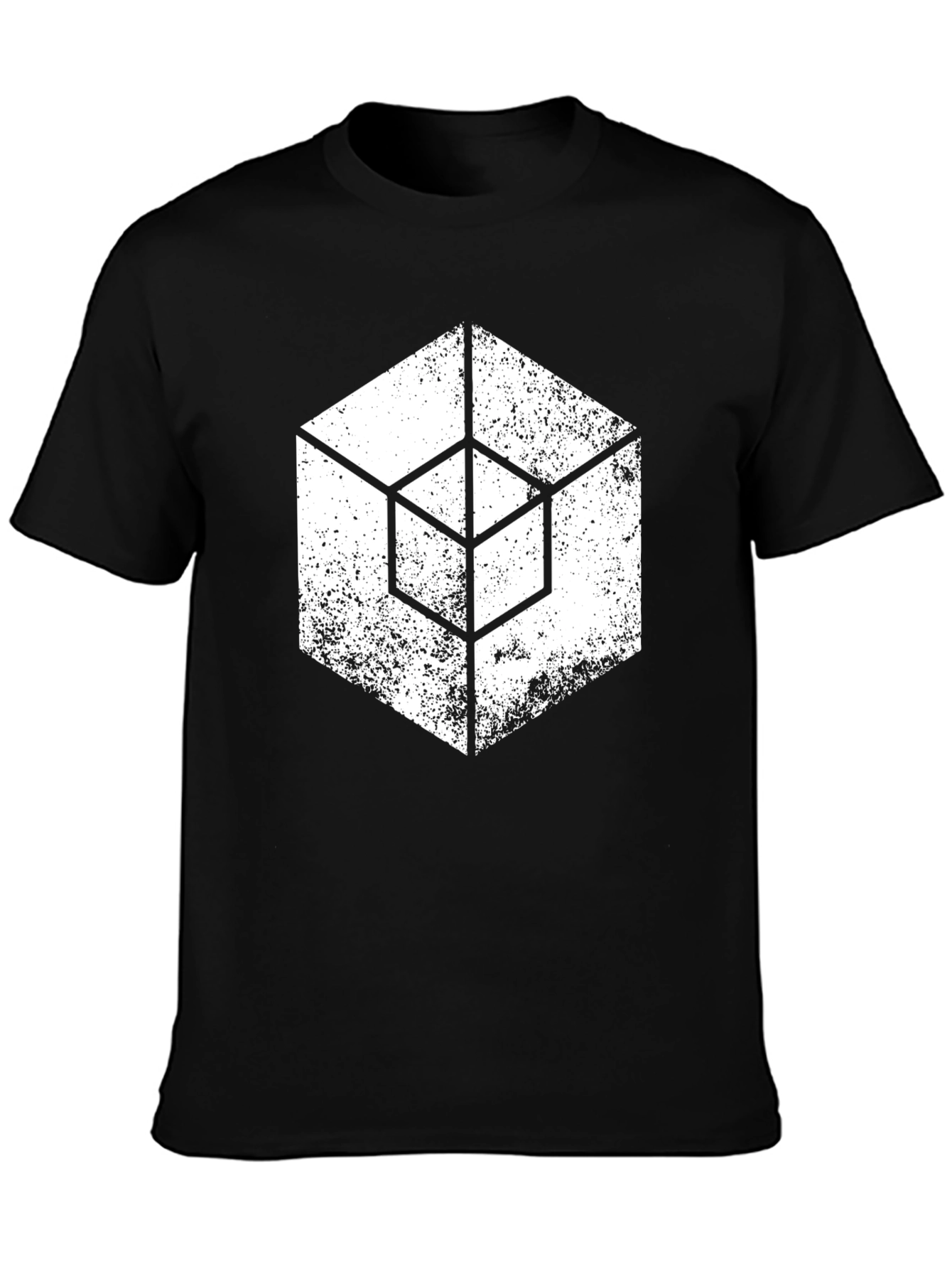 Geometric Cube Graphic T-Shirt - Grunge Style