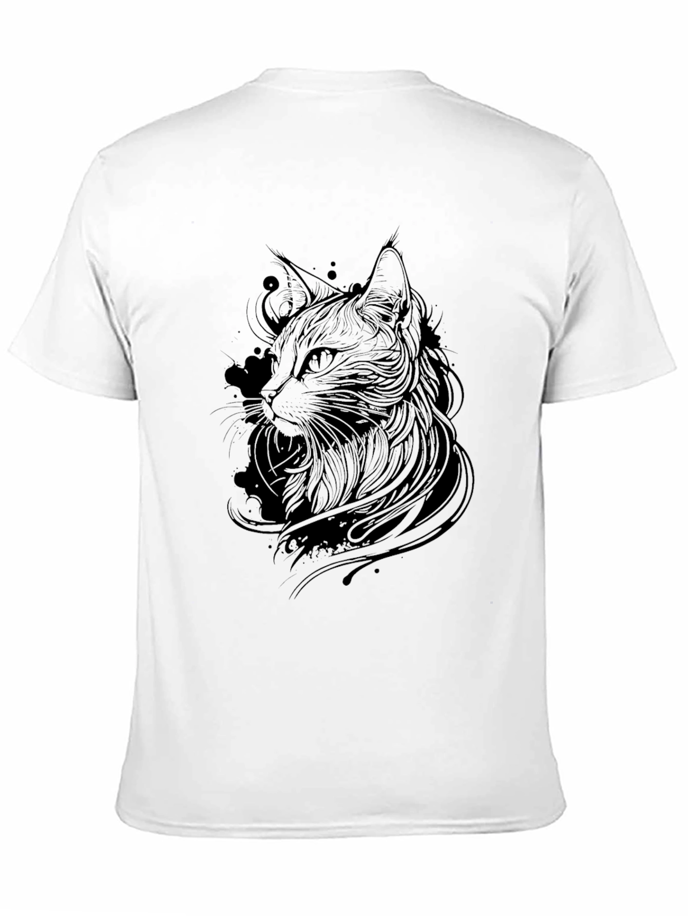 Black Cat Line Art Graphic Tee - Mens