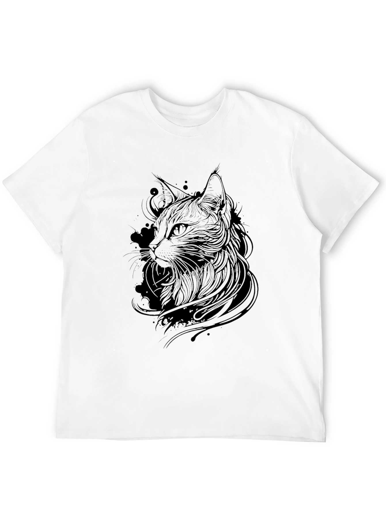 Black Cat Line Art Graphic Tee - Mens