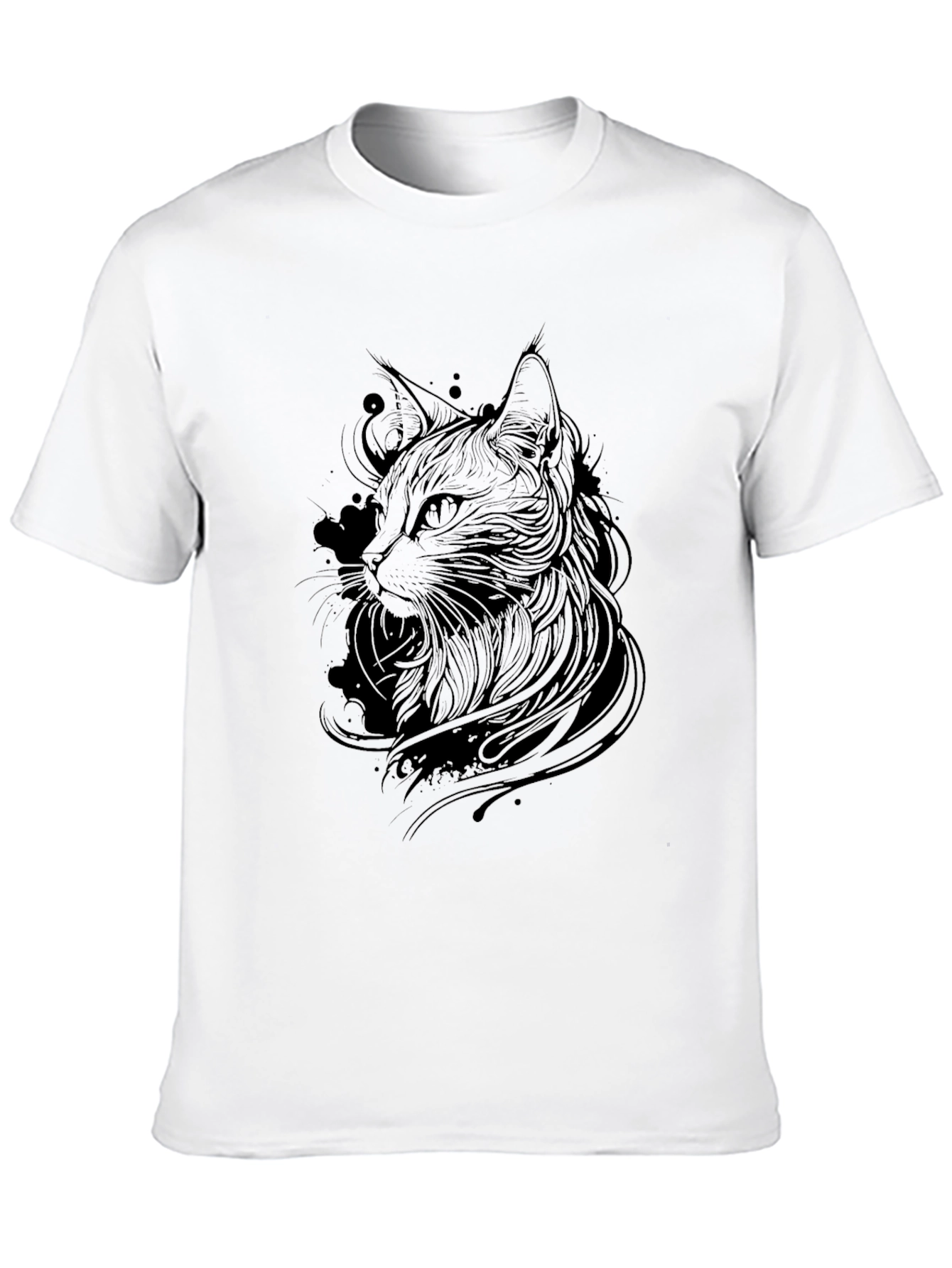 Black Cat Line Art Graphic Tee - Mens