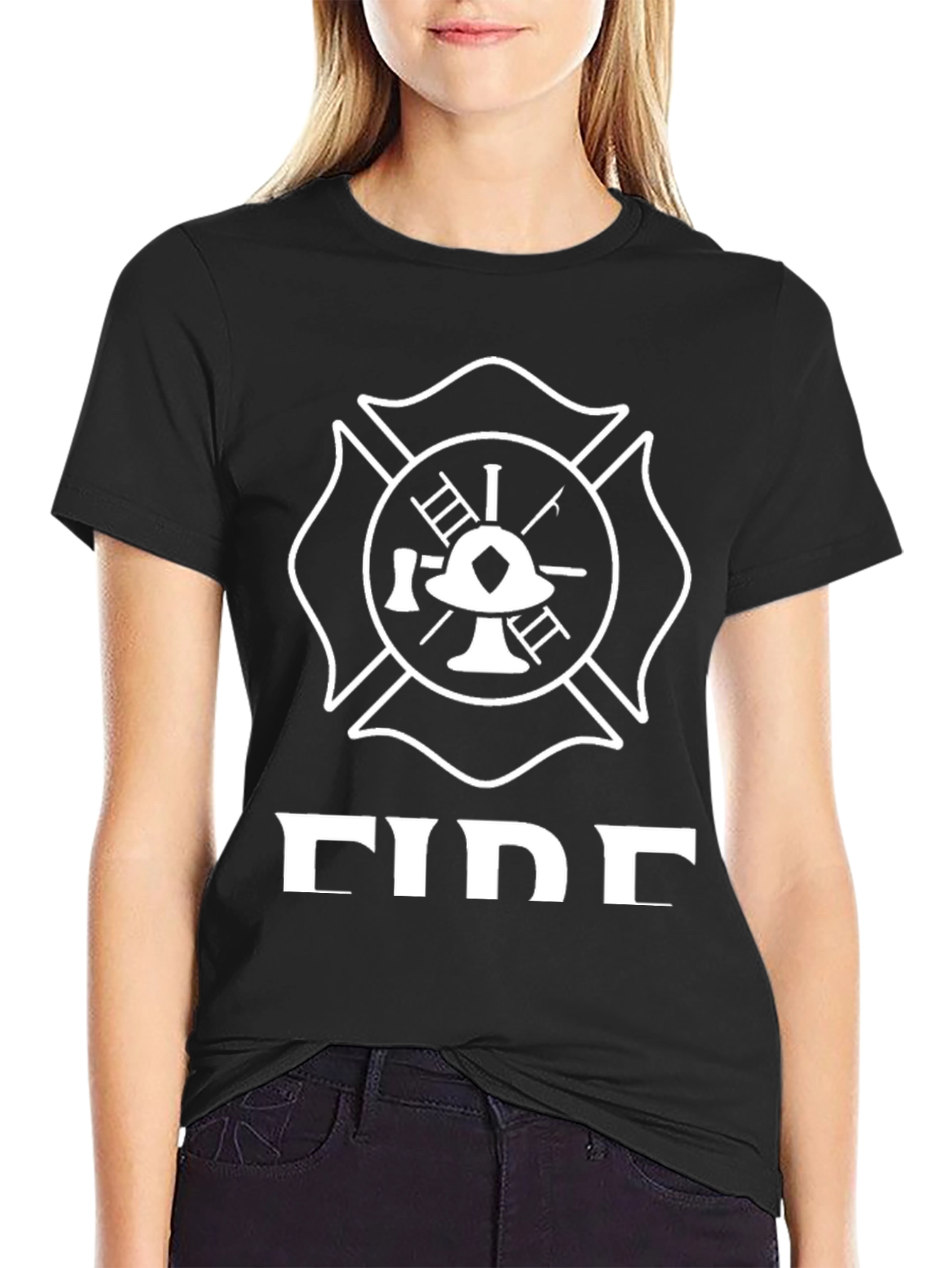 Firefighter Maltese Cross Graphic T-Shirt - Black
