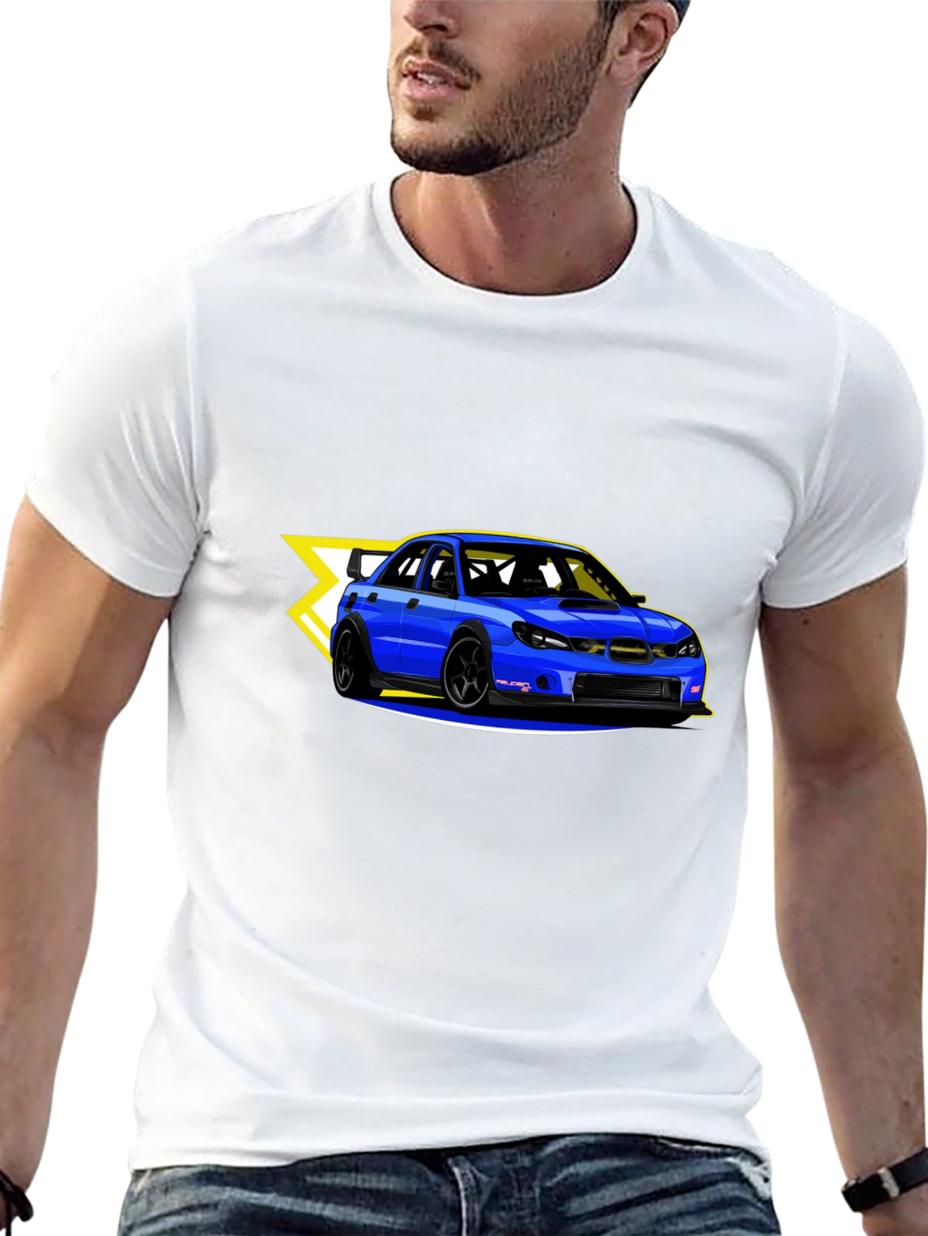 Blue Car Graphic Black T-Shirt