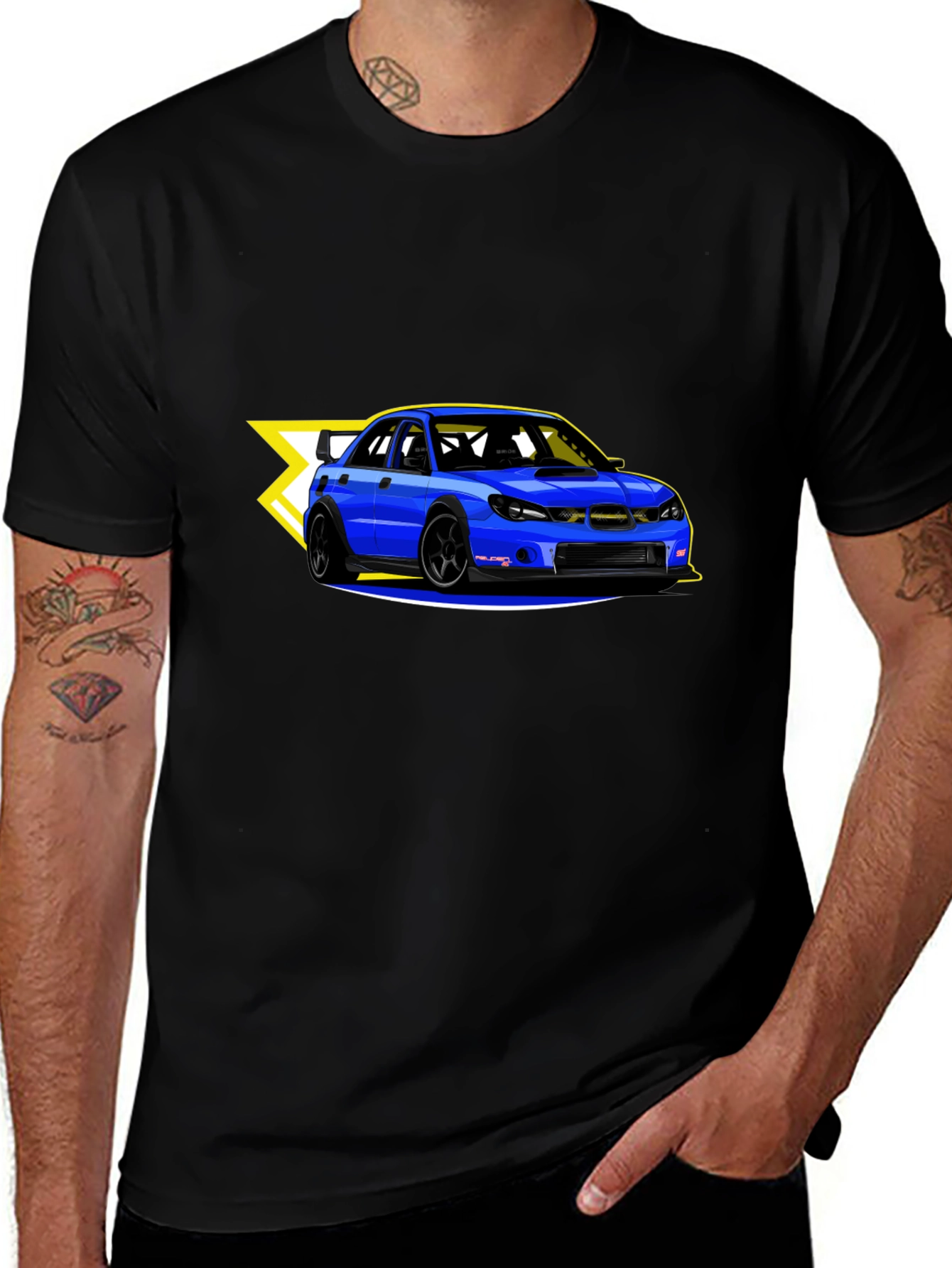 Blue Car Graphic Black T-Shirt
