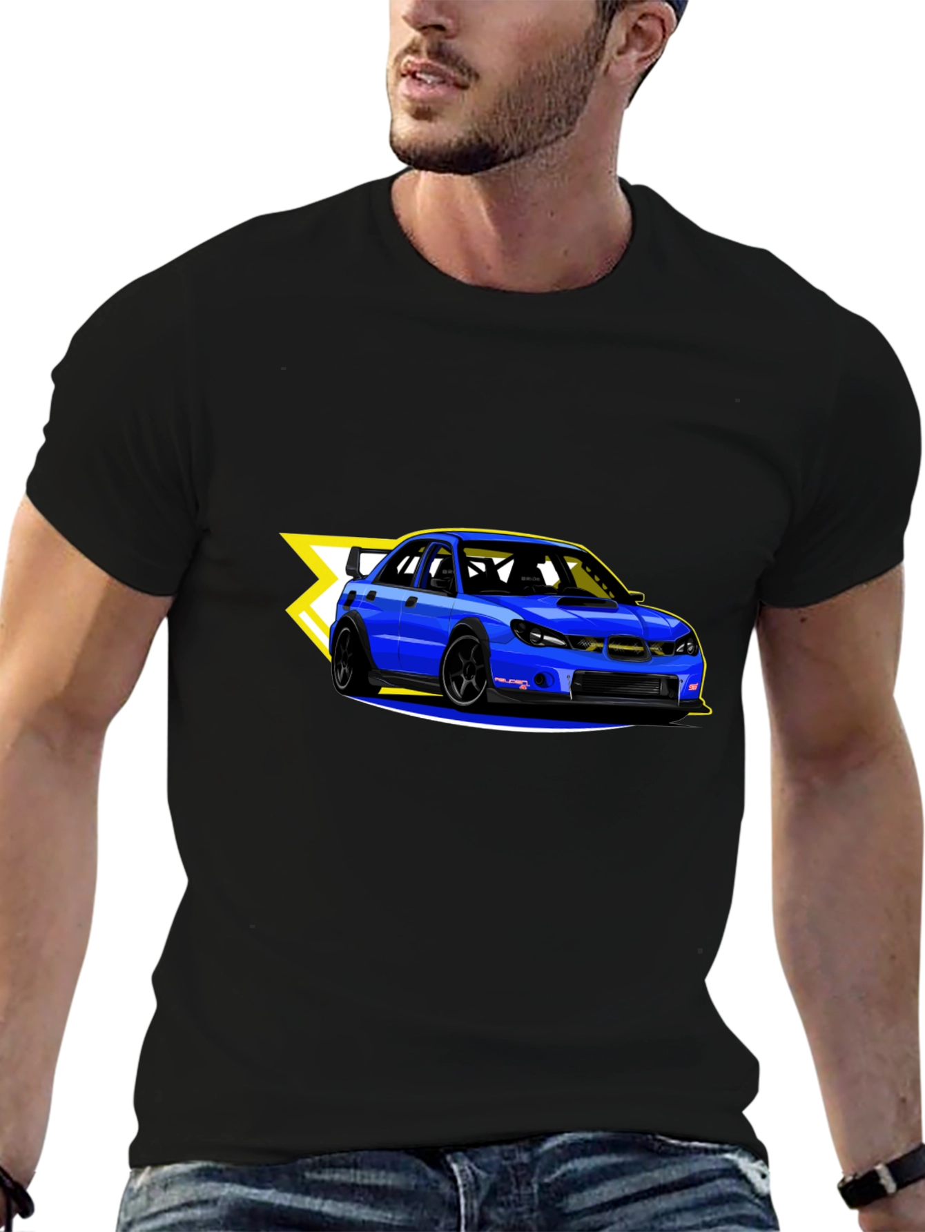 Blue Car Graphic Black T-Shirt