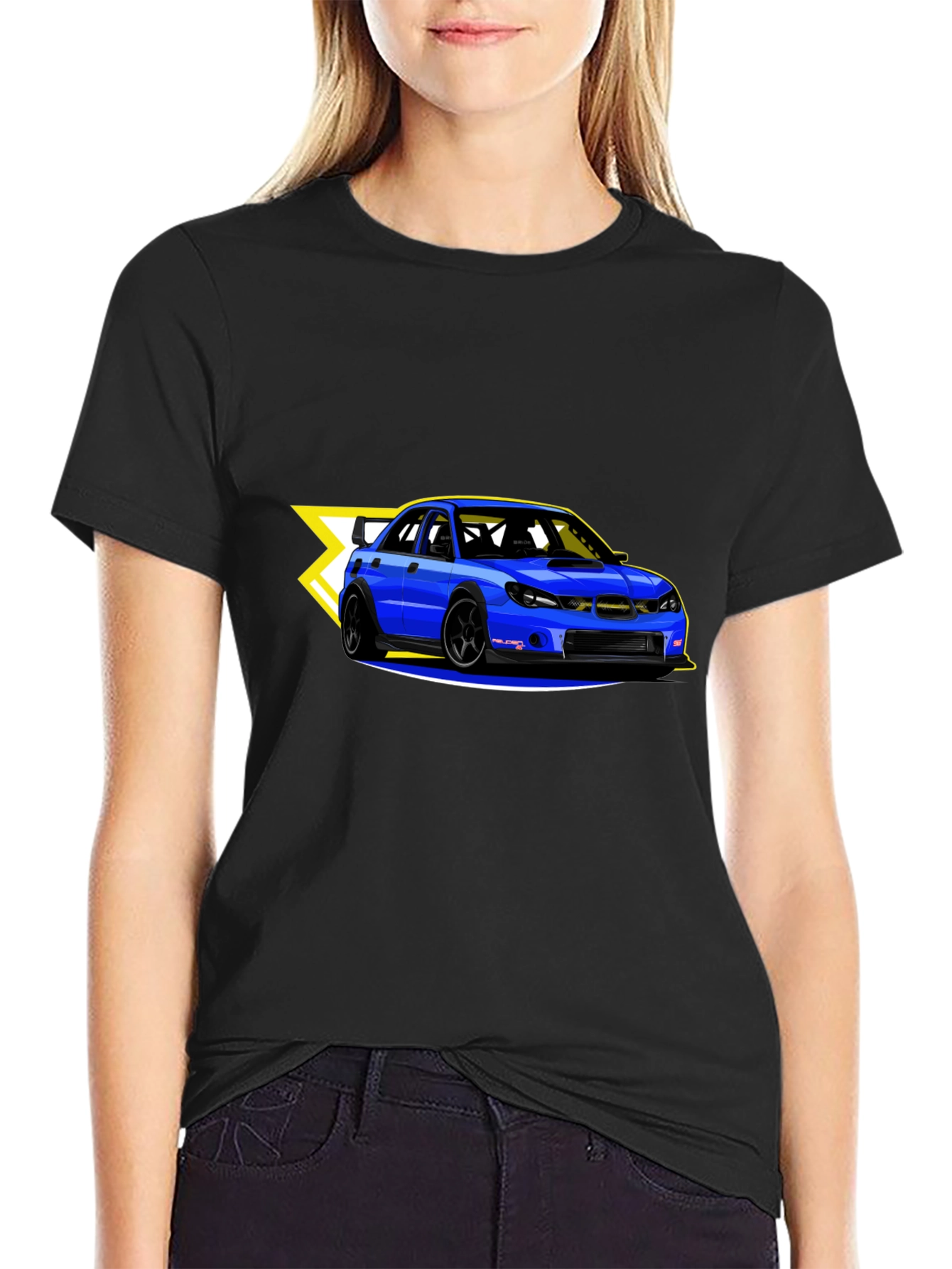 Blue Car Graphic Black T-Shirt