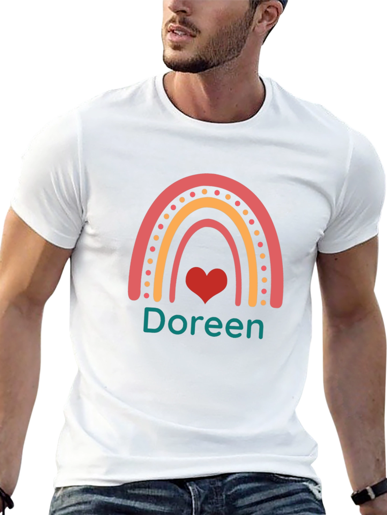 Doreen Rainbow Heart T-Shirt - Custom Name Tee