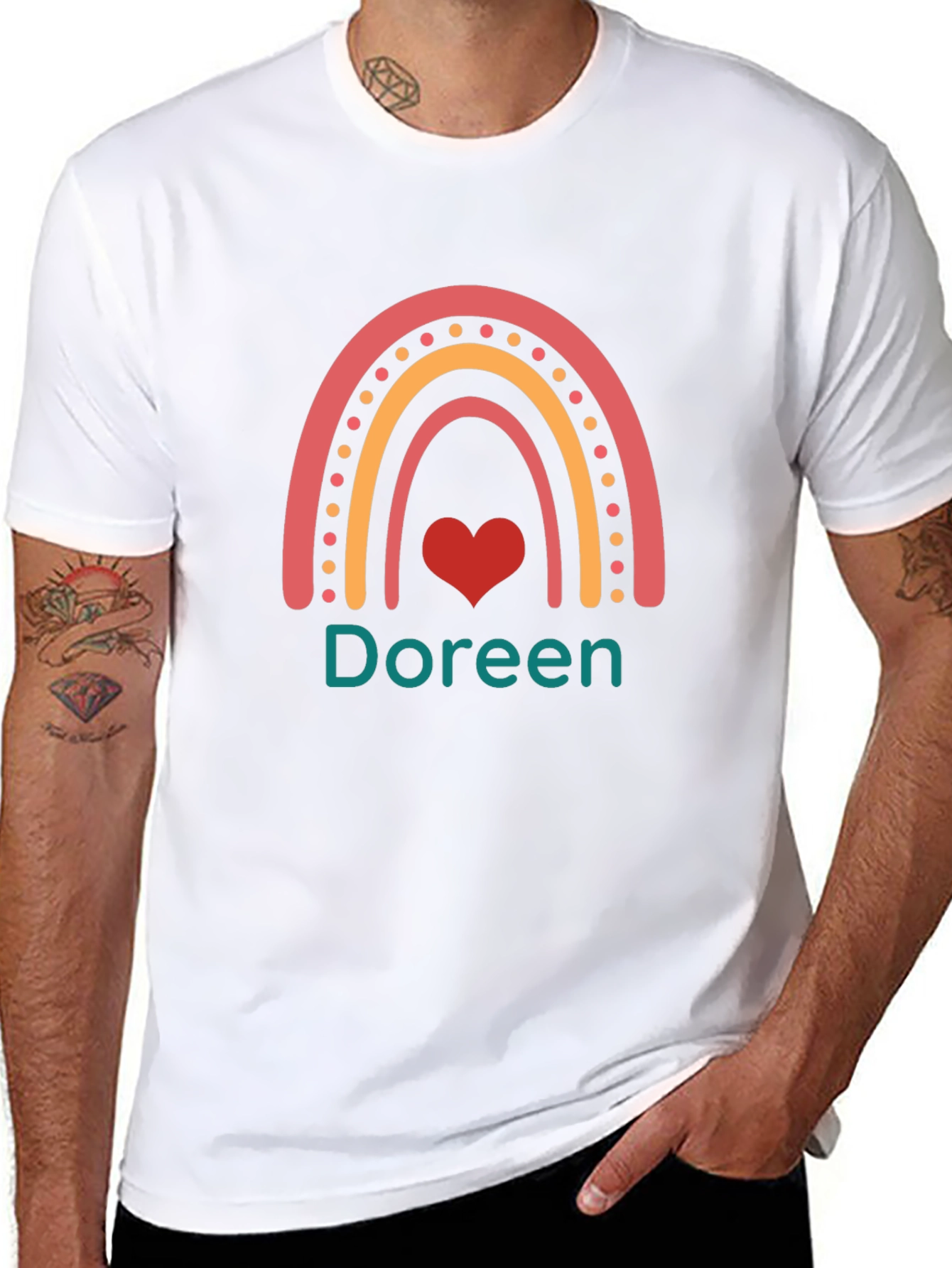 Doreen Rainbow Heart T-Shirt - Custom Name Tee