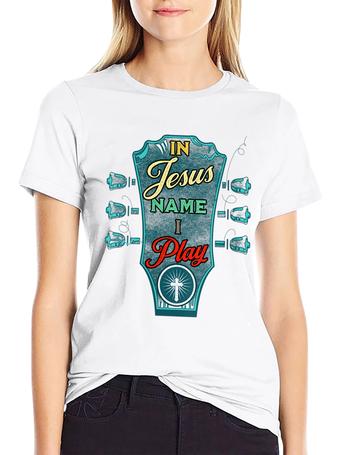 In Jesus Name I Play Guitar Graphic T-Shirt