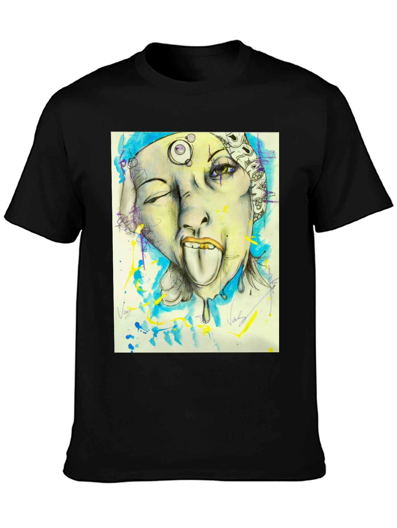 Unique Graphic Print Black Tee