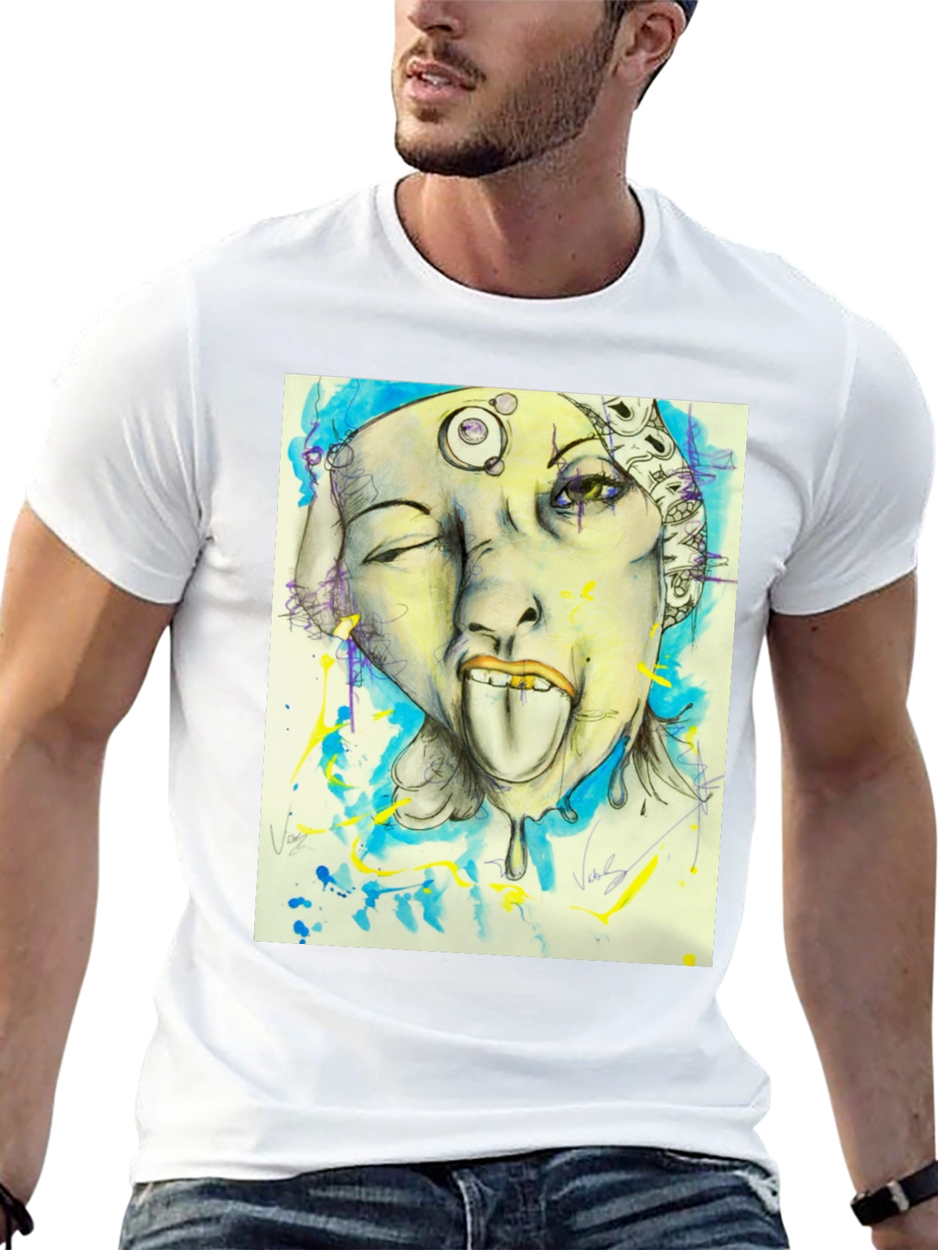 Unique Graphic Print Black Tee