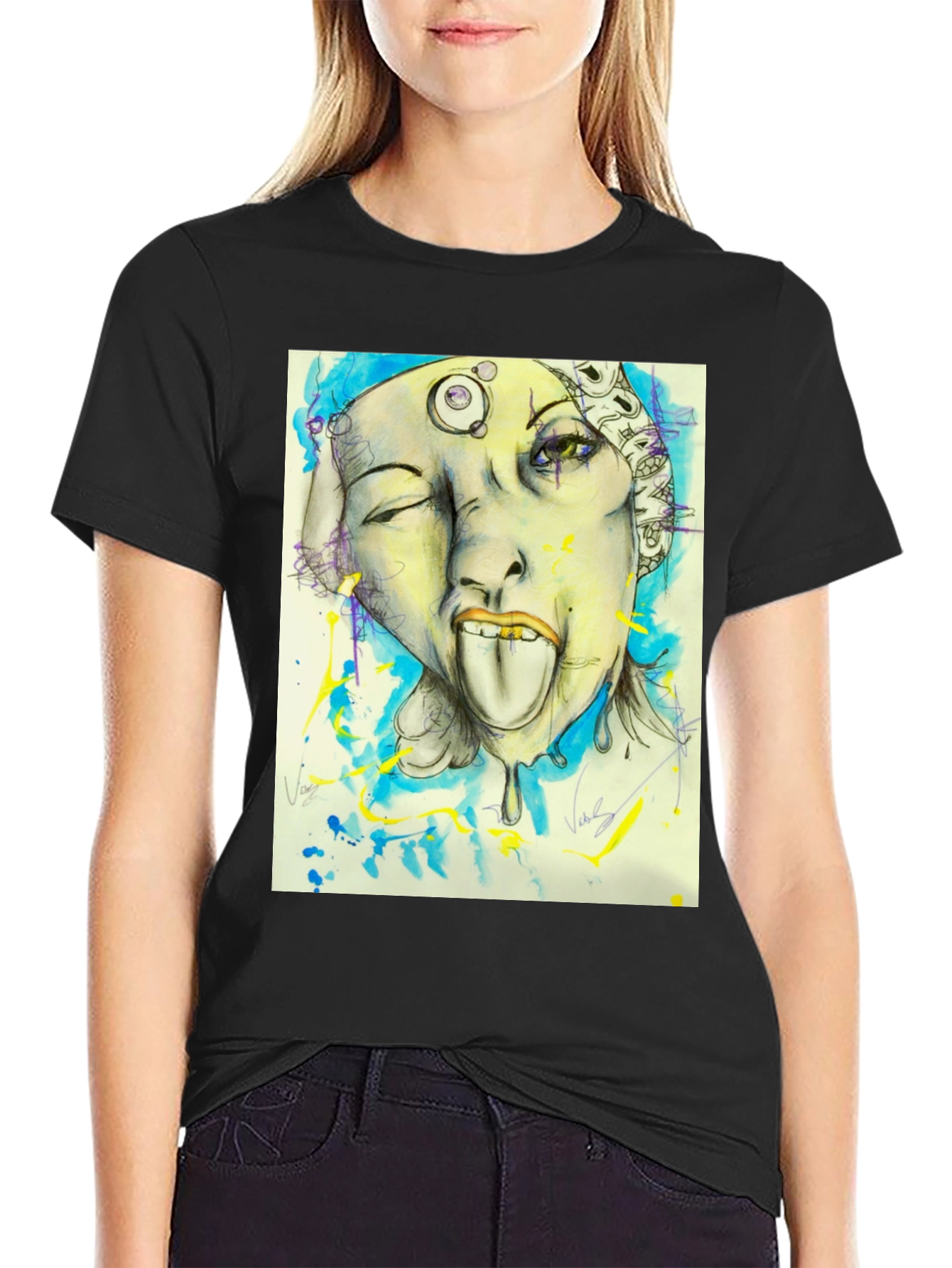 Unique Graphic Print Black Tee