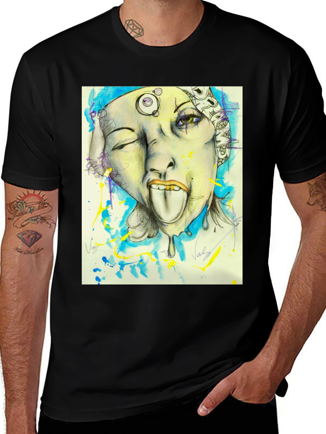 Unique Graphic Print Black Tee