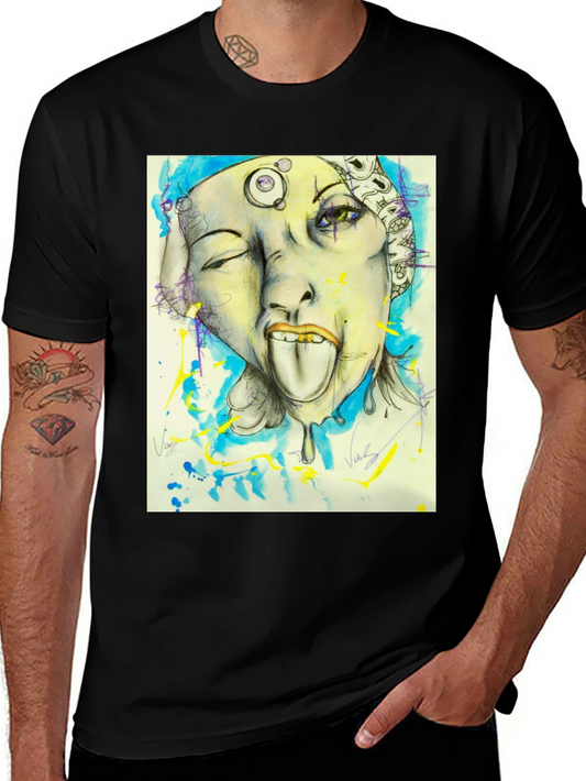 Unique Graphic Print Black Tee