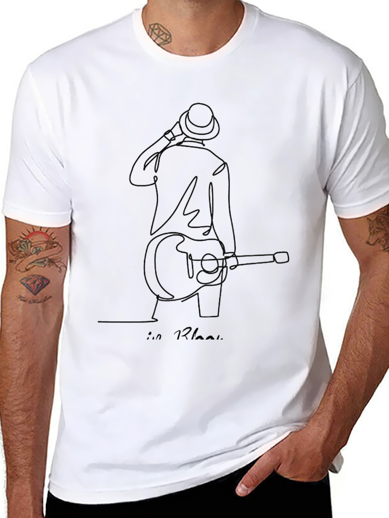 Guitarist Line Art Black T-Shirt