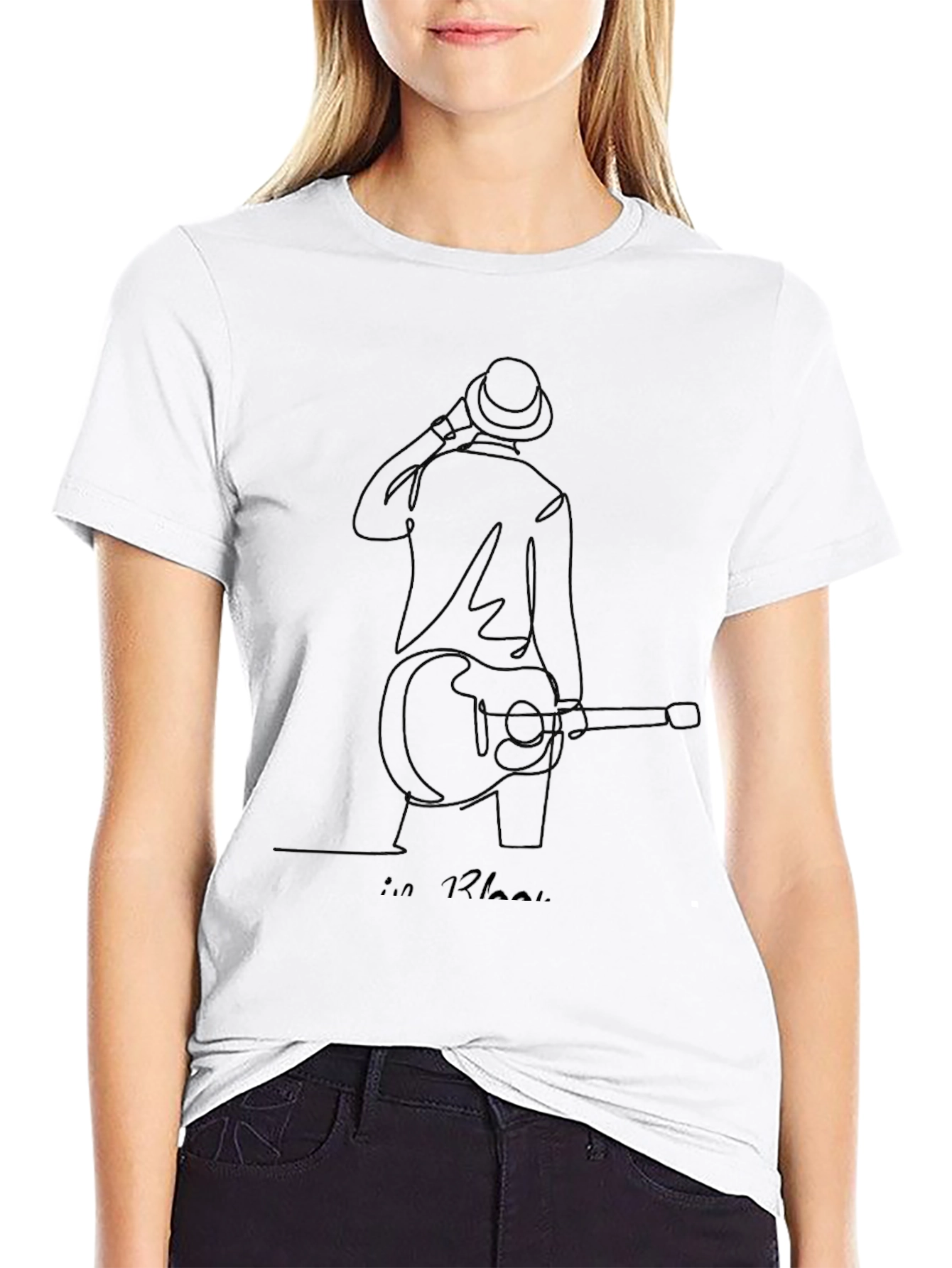Guitarist Line Art Black T-Shirt