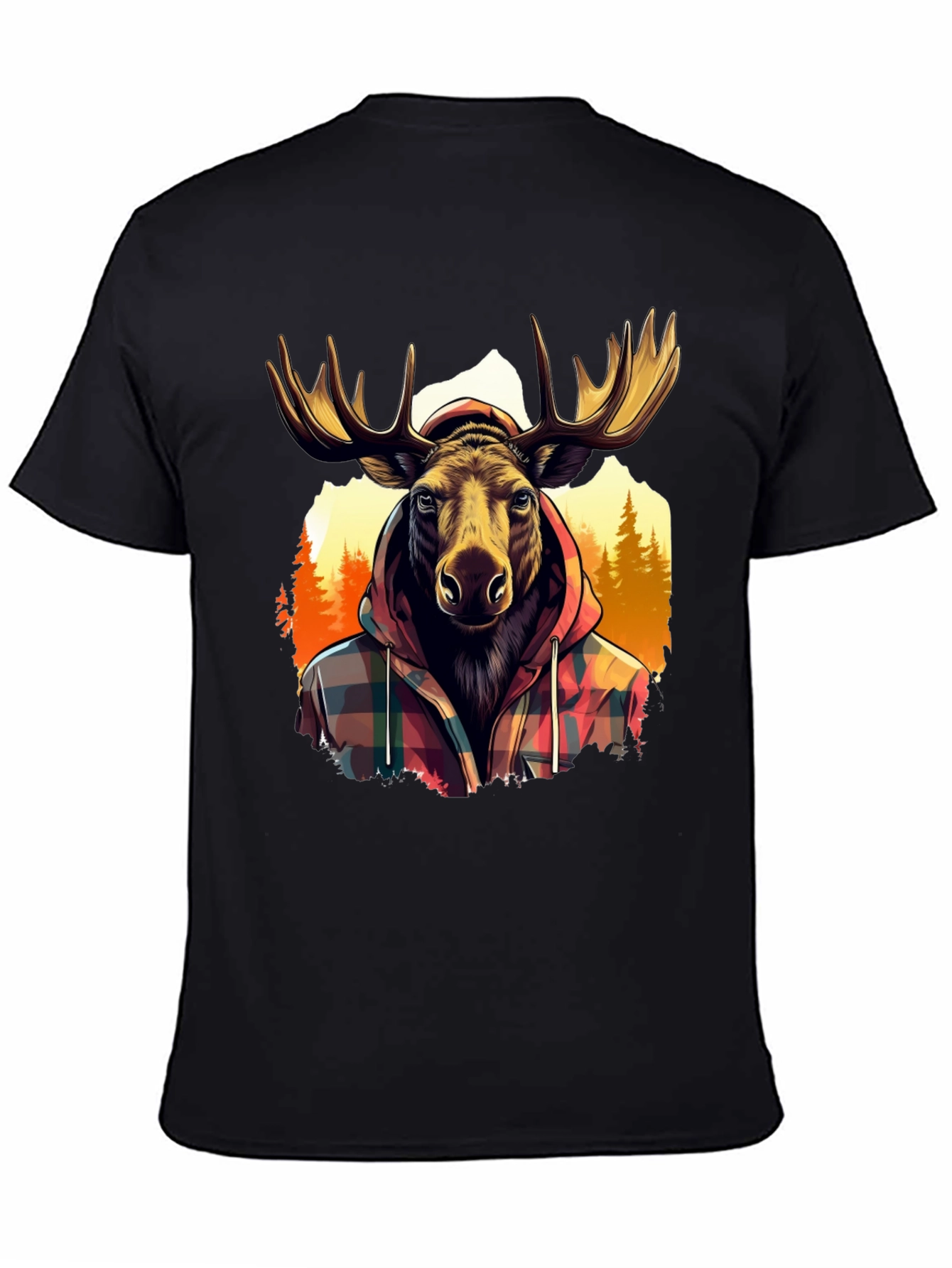 Moose in Plaid Hoodie Graphic T-Shirt