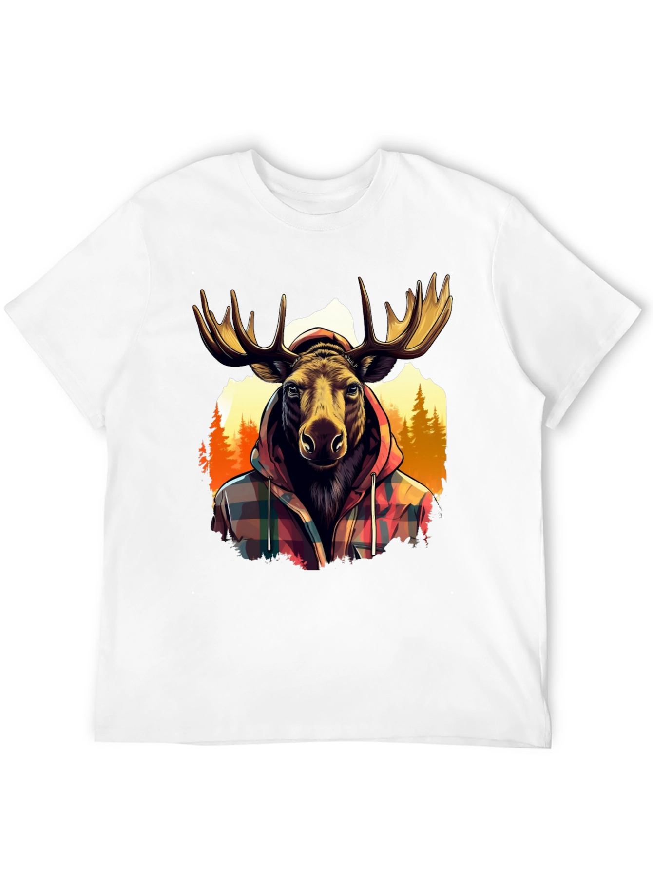 Moose in Plaid Hoodie Graphic T-Shirt