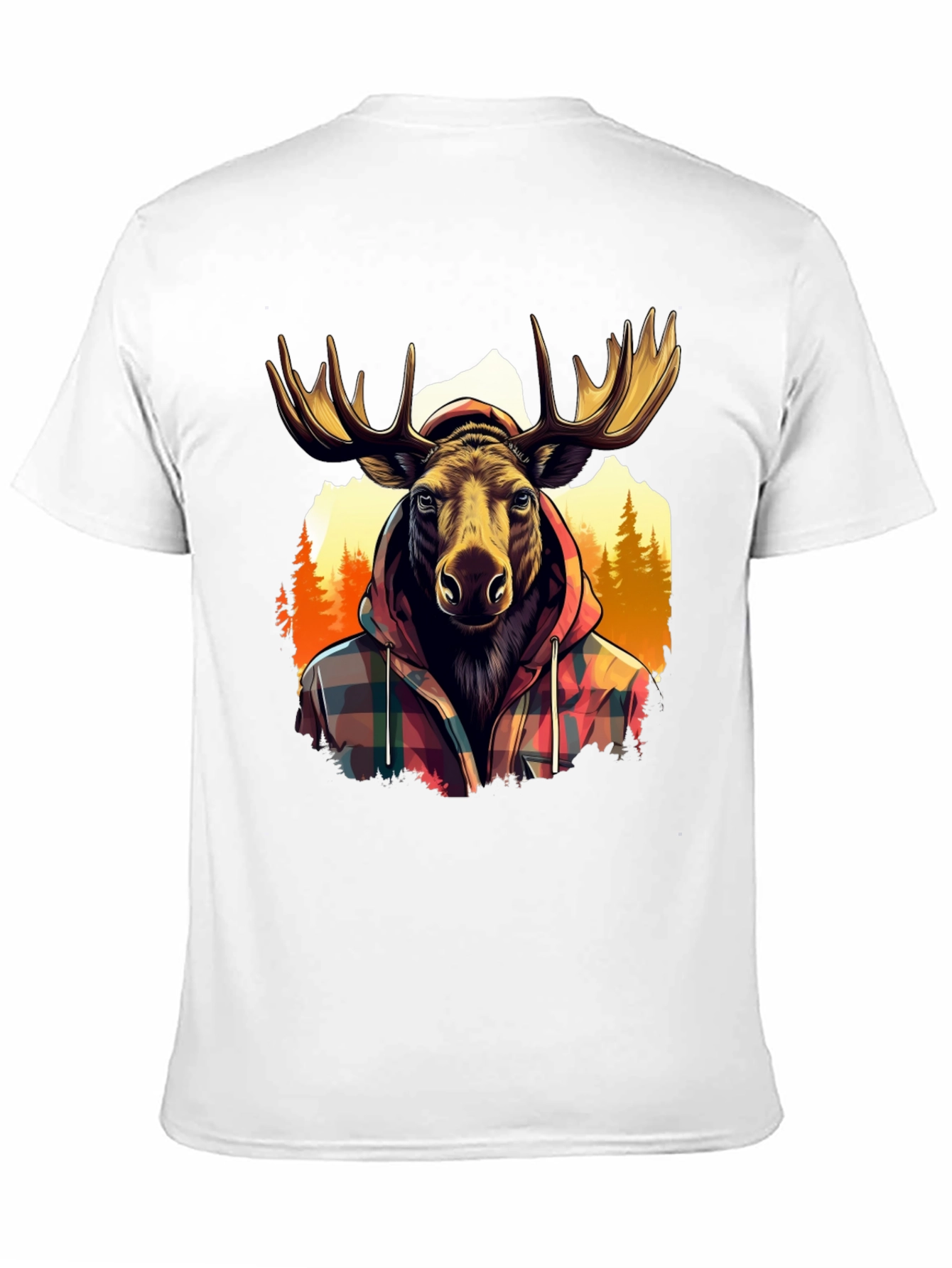 Moose in Plaid Hoodie Graphic T-Shirt