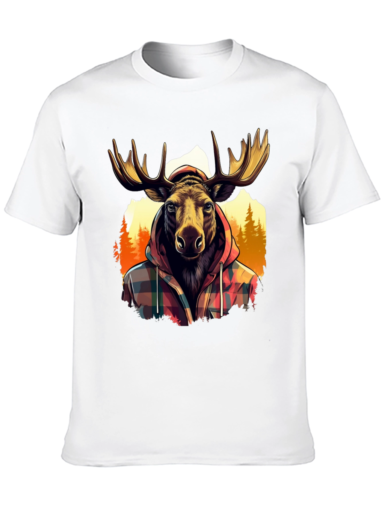Moose in Plaid Hoodie Graphic T-Shirt
